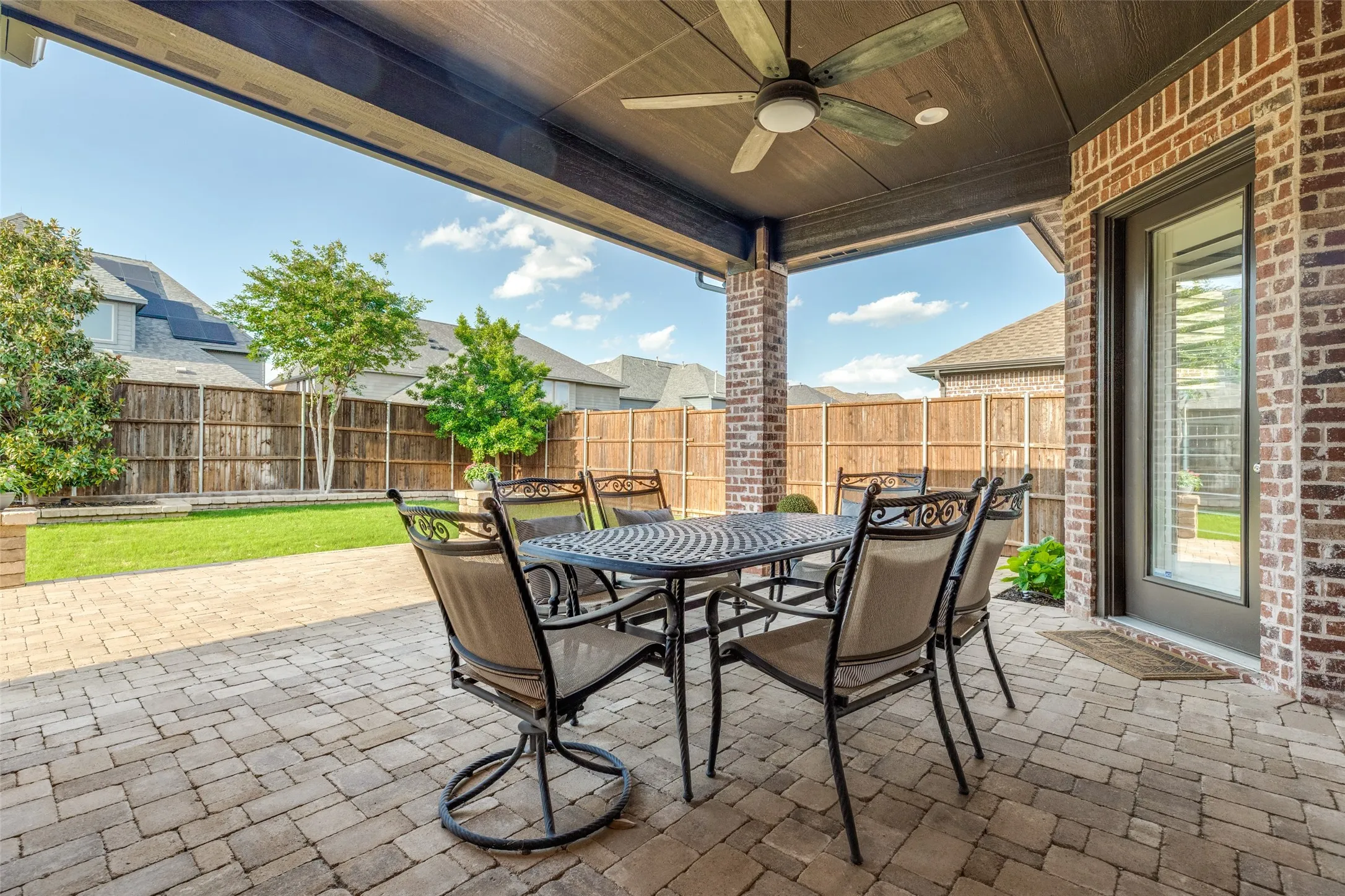 Covered Patio with extended stone like deck