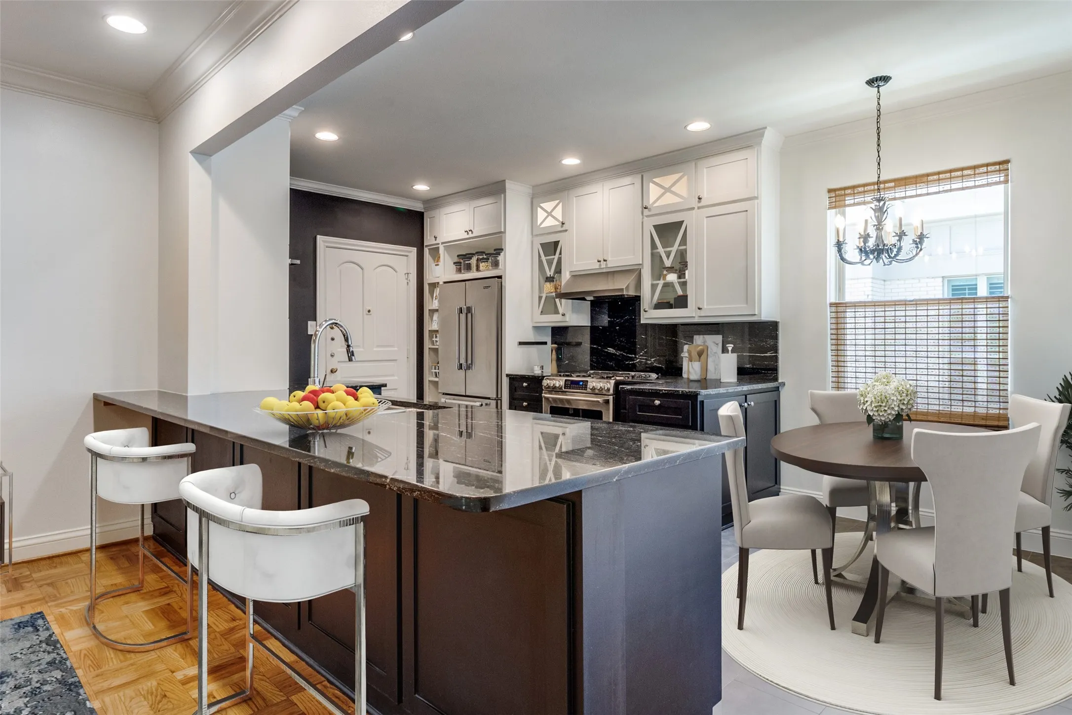 Open kitchen with all of the modern amenities and a gas range.