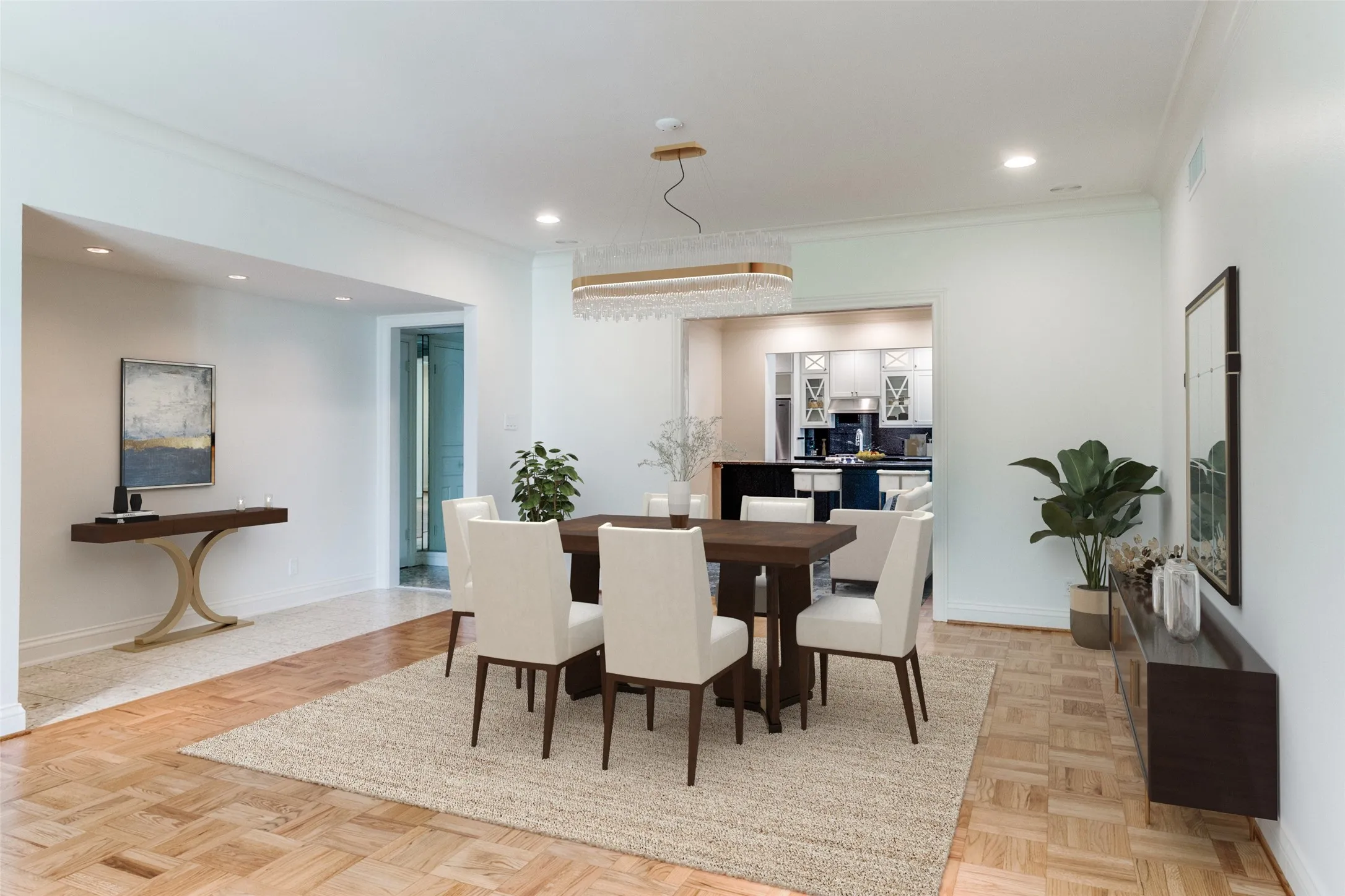 Dining area within the open floor plan.