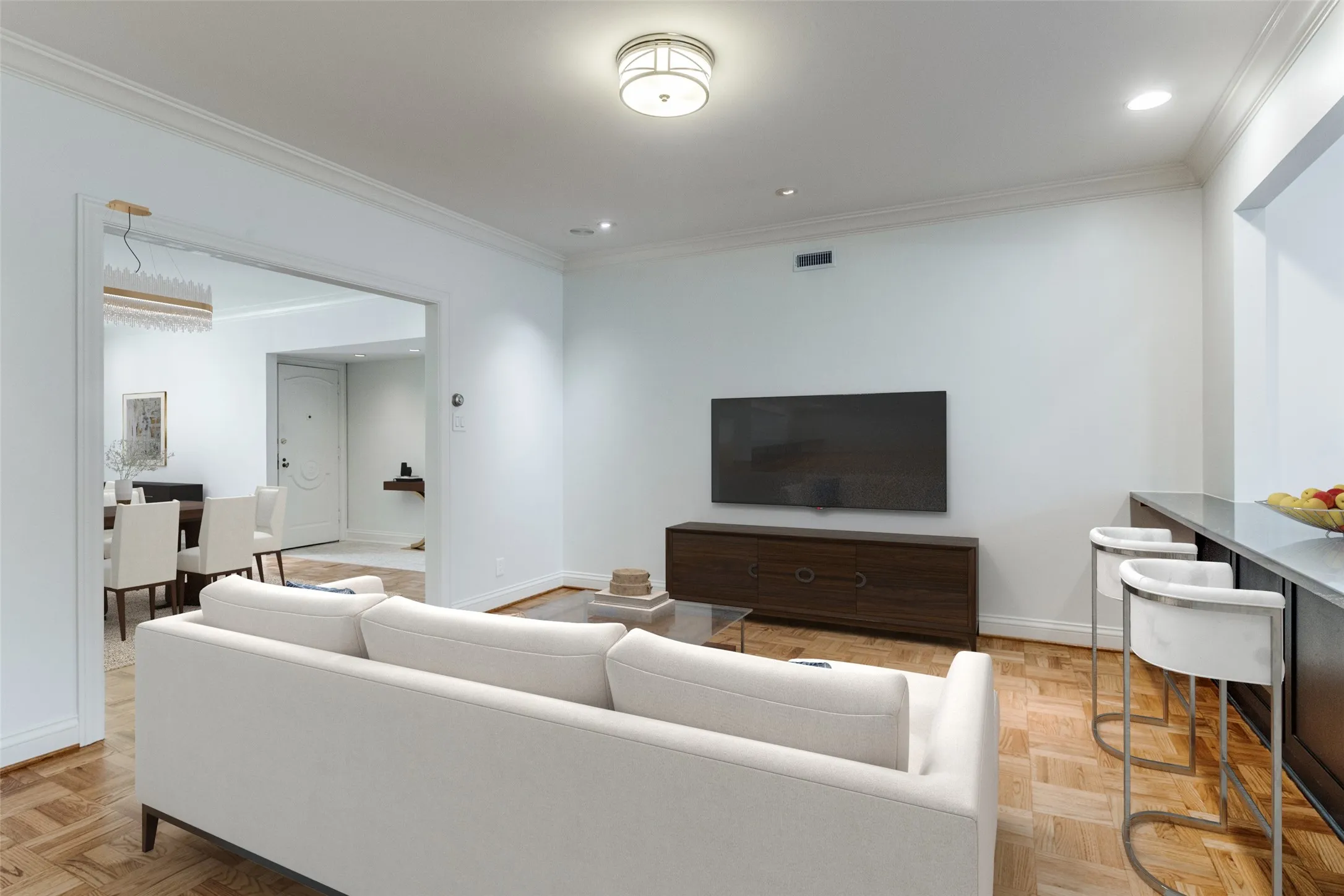 Family room is open and can also be configured as a dining room.