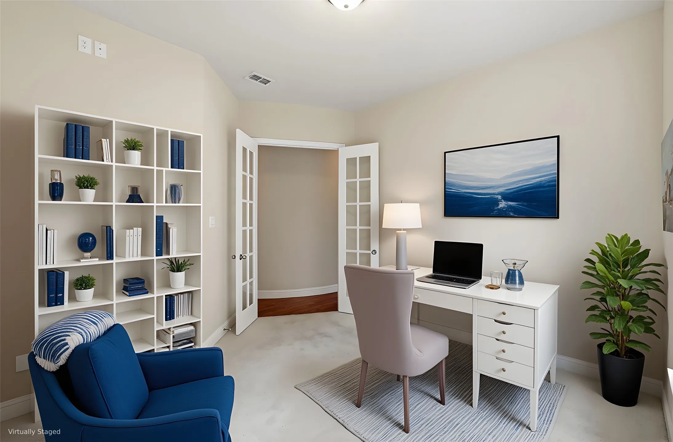 Private Downstairs office with French Doors