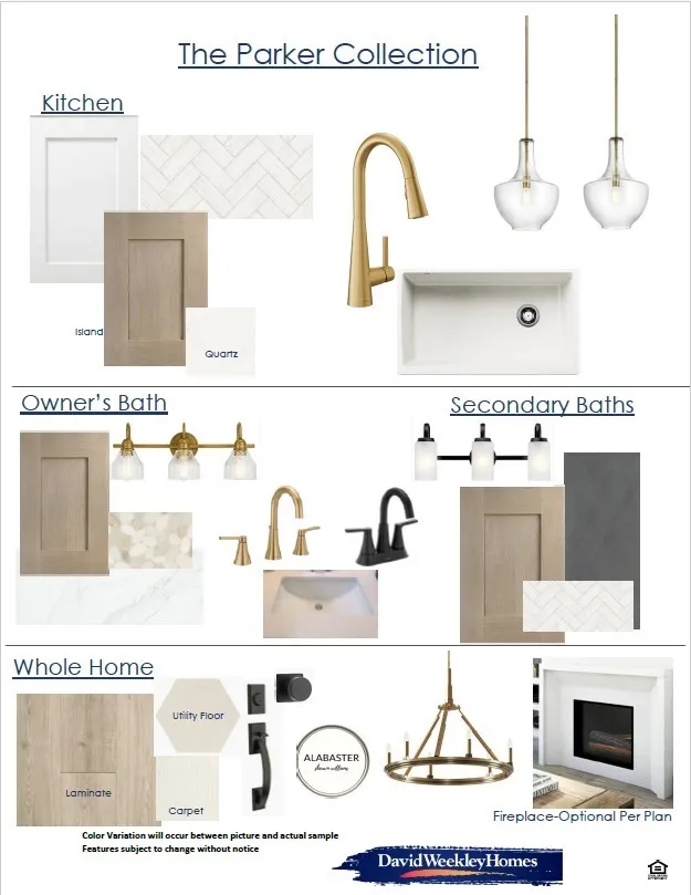 Material Selection Sheet. Presenting design and finish options for the property's various areas