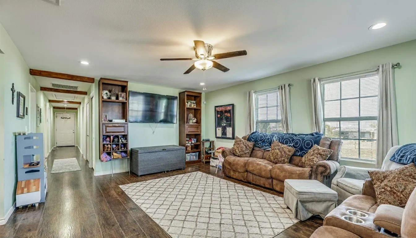 Living room is open to the kitchen