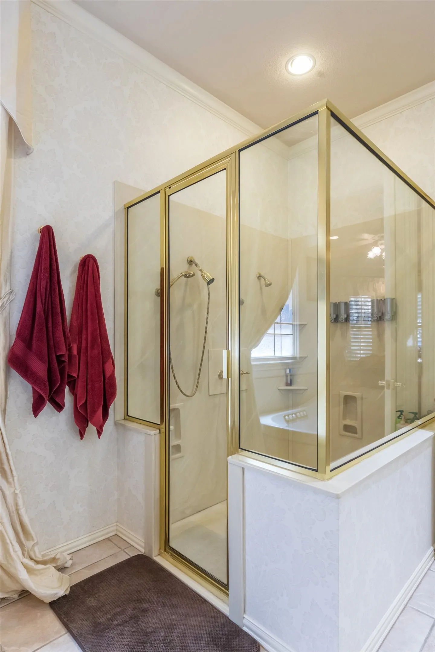 Oversized walk in shower for two.