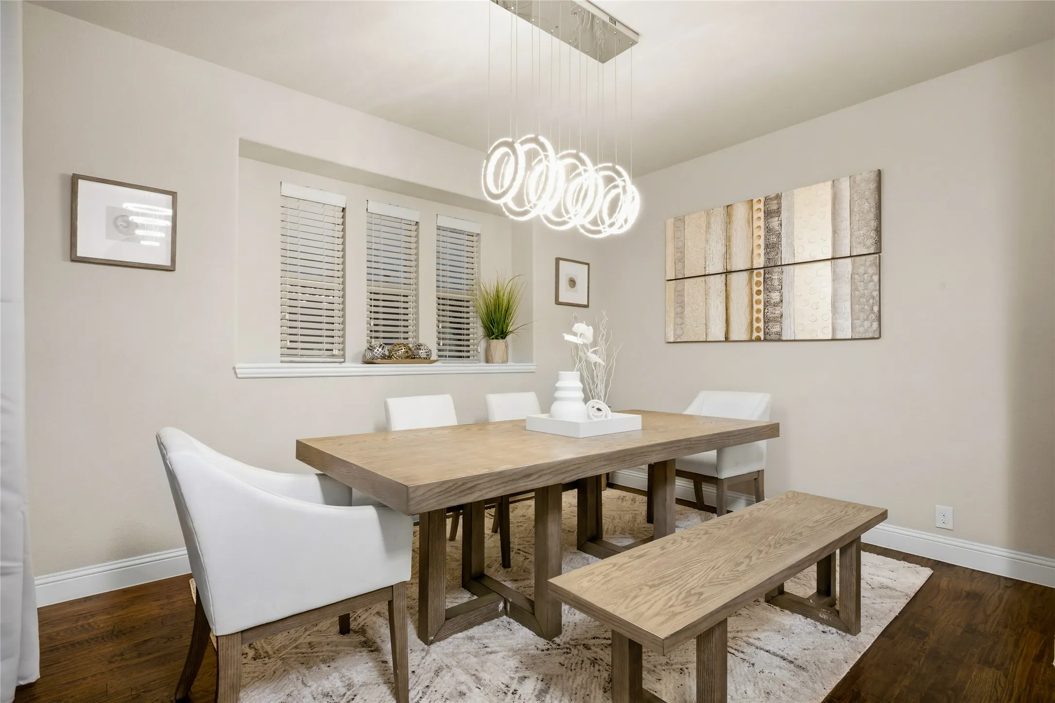 Formal dining area with a stunning chandelier