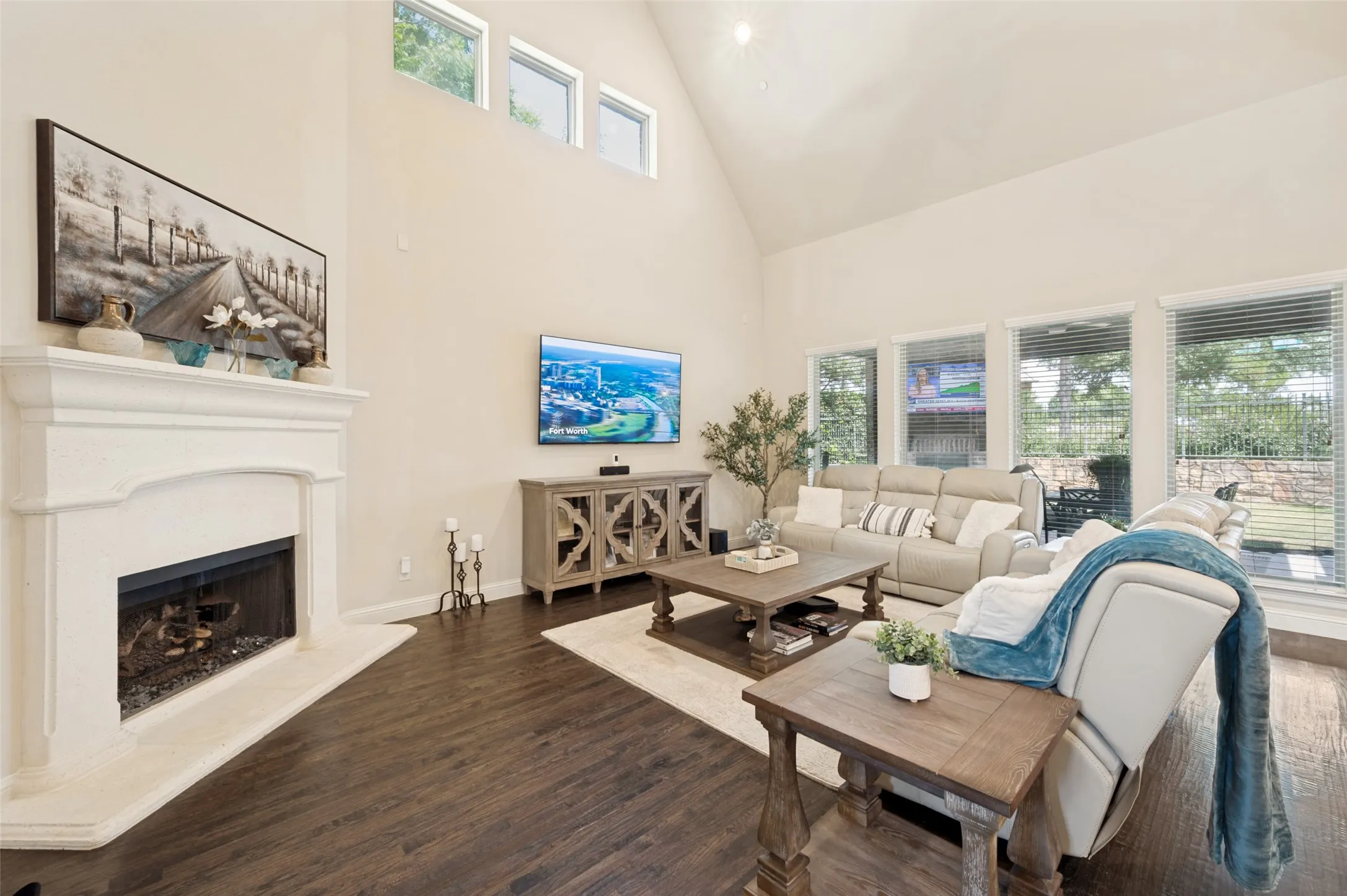 Family room with 30-foot ceiling