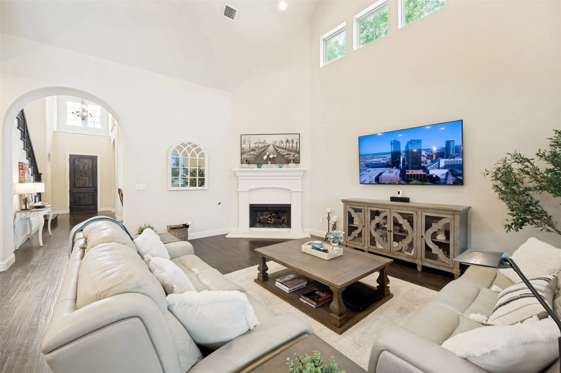 Family room with 30-foot ceiling