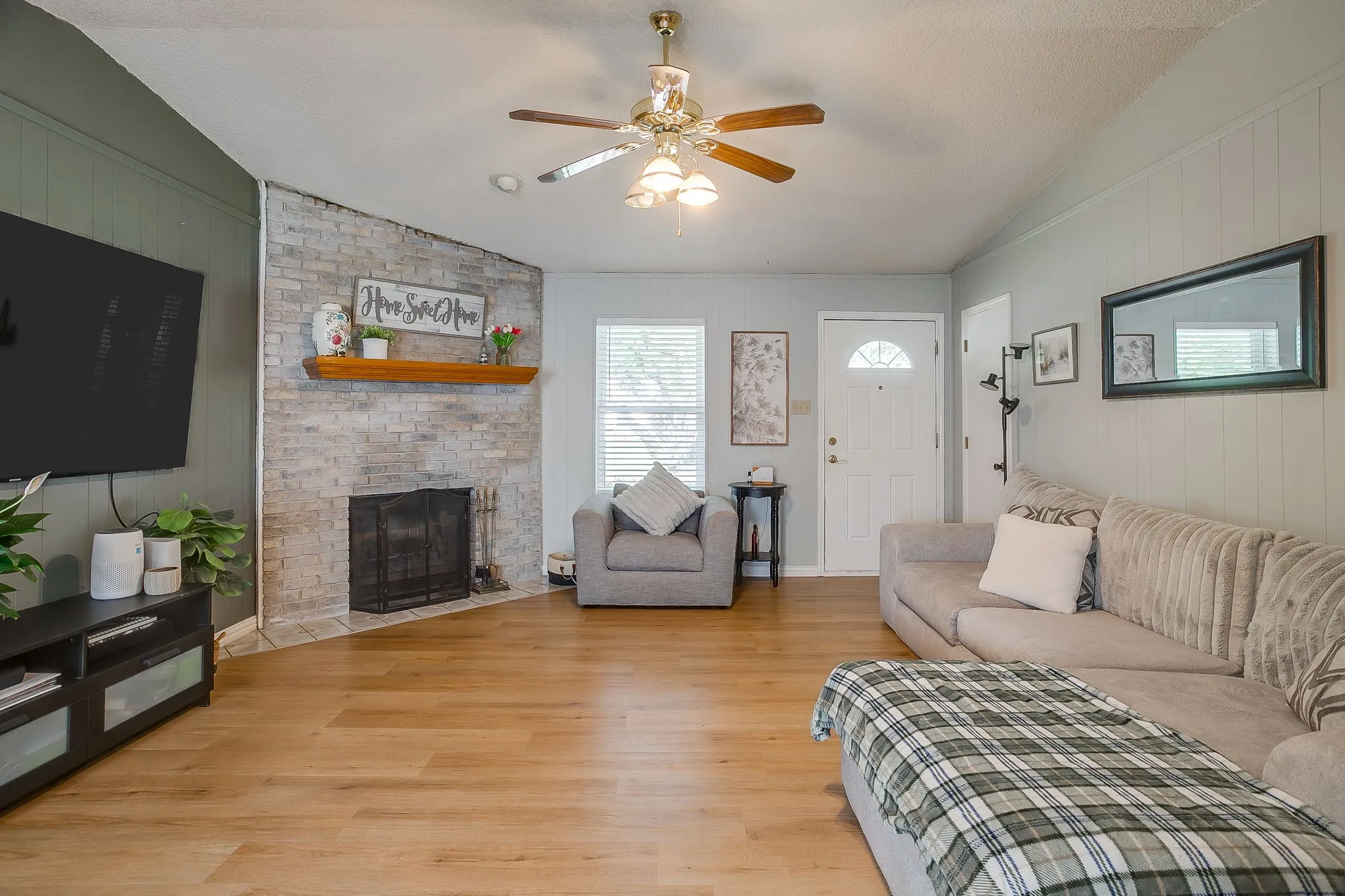 brick fireplace