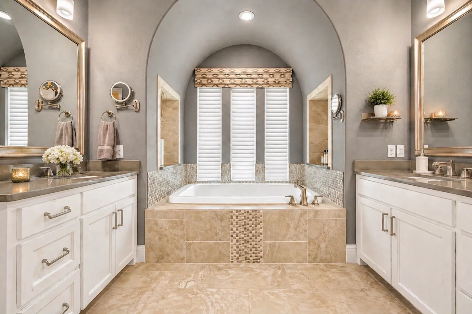Spa-like bathroom featuring a built-in soaking tub