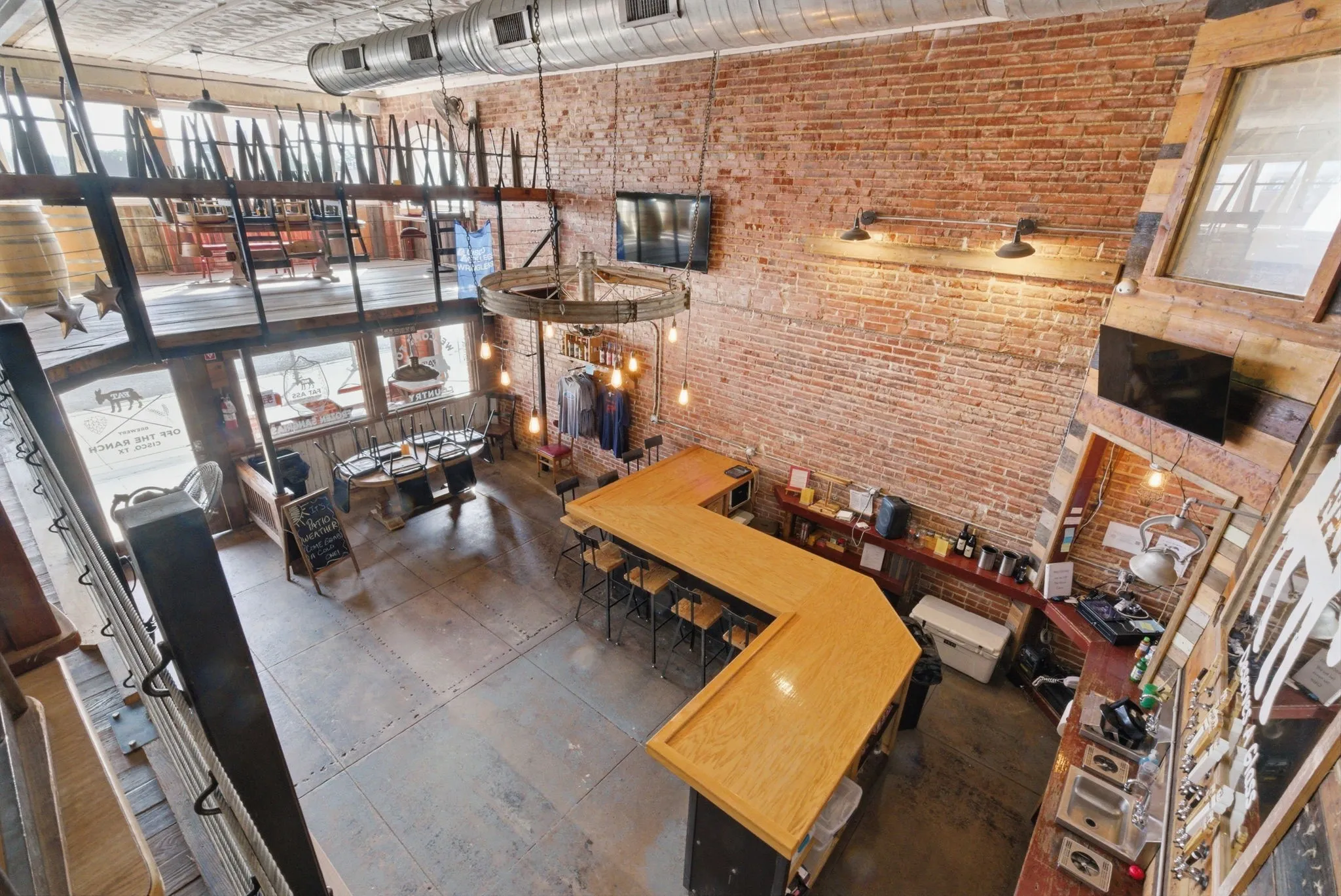 Looking down at the bar from upstairs