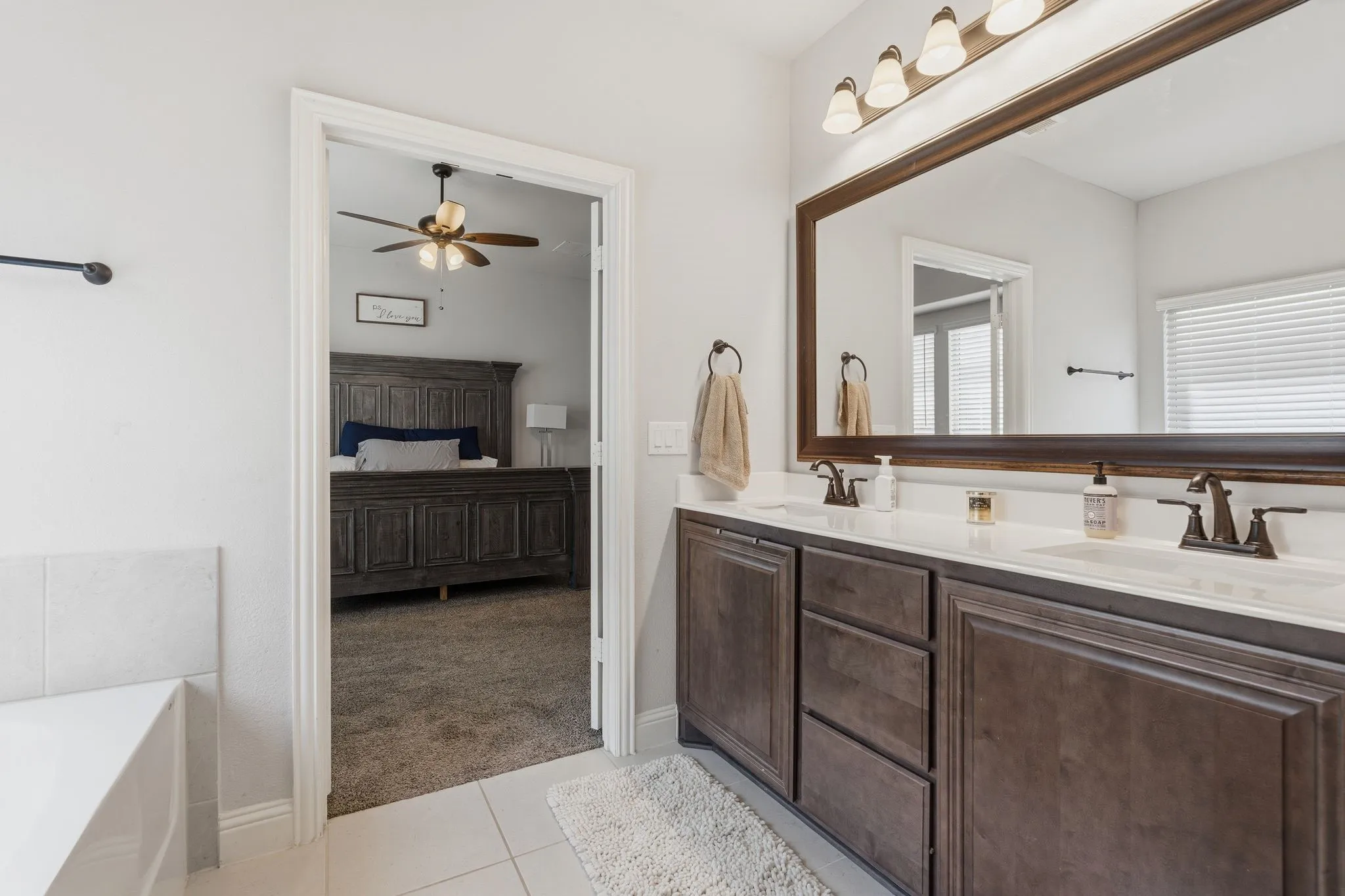 Dual sinks, soaking tub and separate shower in the ensuite bath.  A large walk-in closet as well.