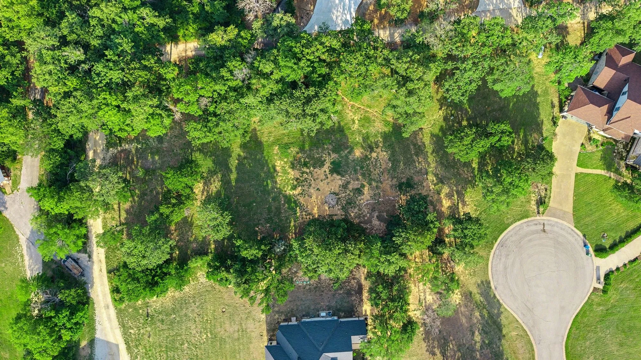Heavily wooded build site with mature trees and natural understory—ideal for a custom Lake Lewisville retreat.