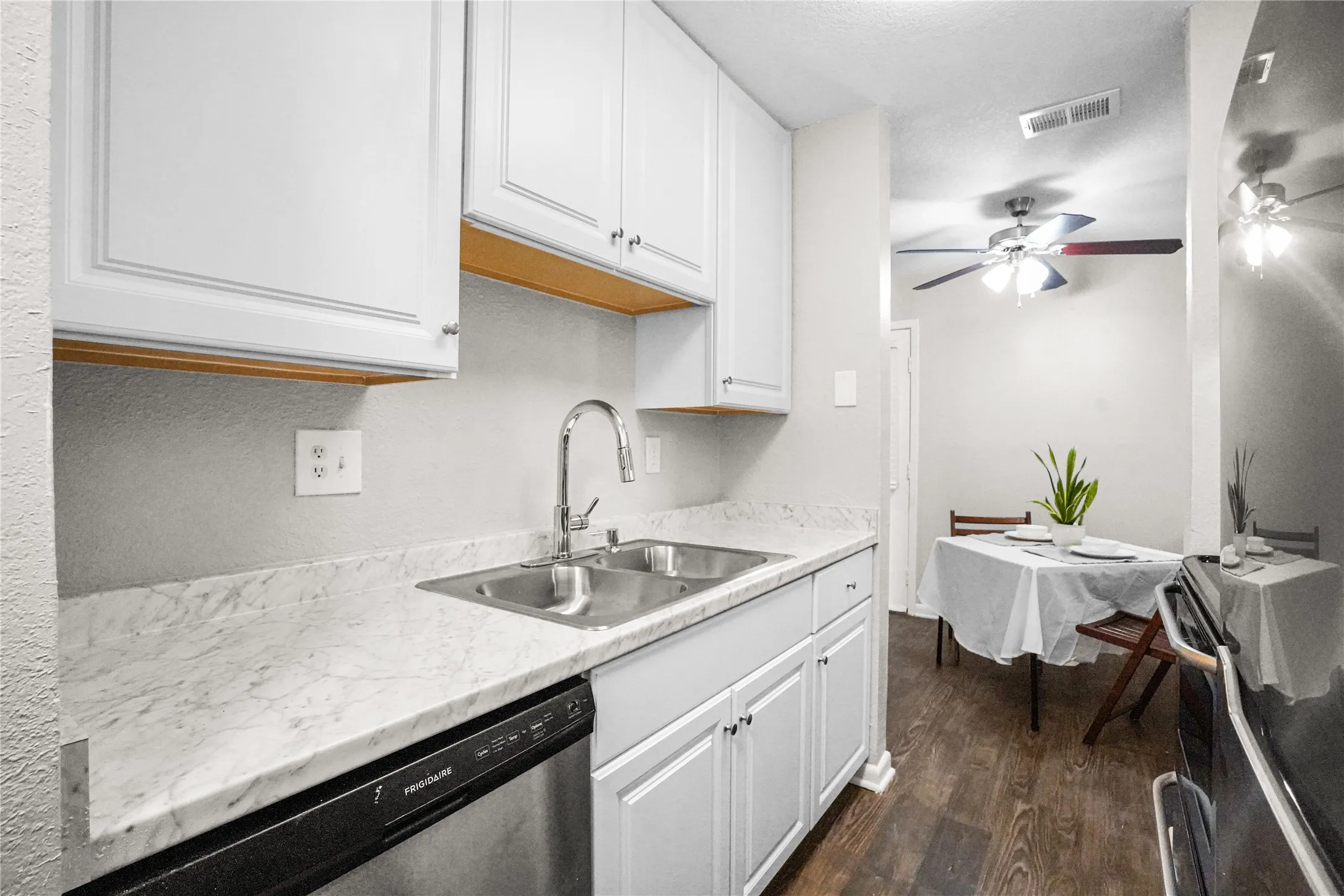 Recently updated kitchen with new cabinets.