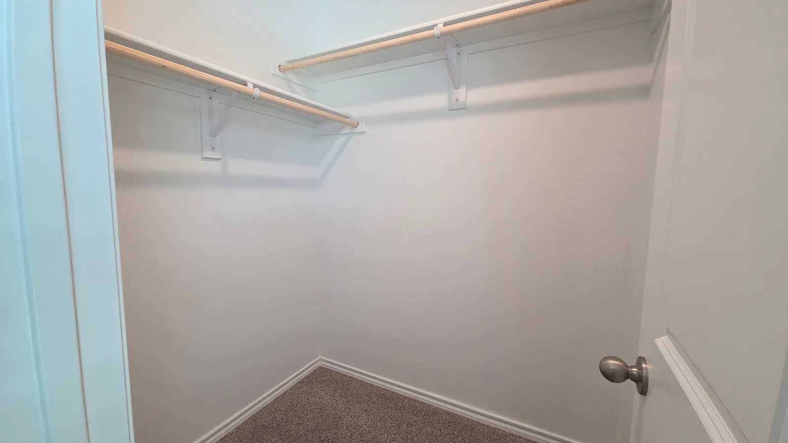 Walk-in closet featuring white walls, baseboards, and light brown carpet