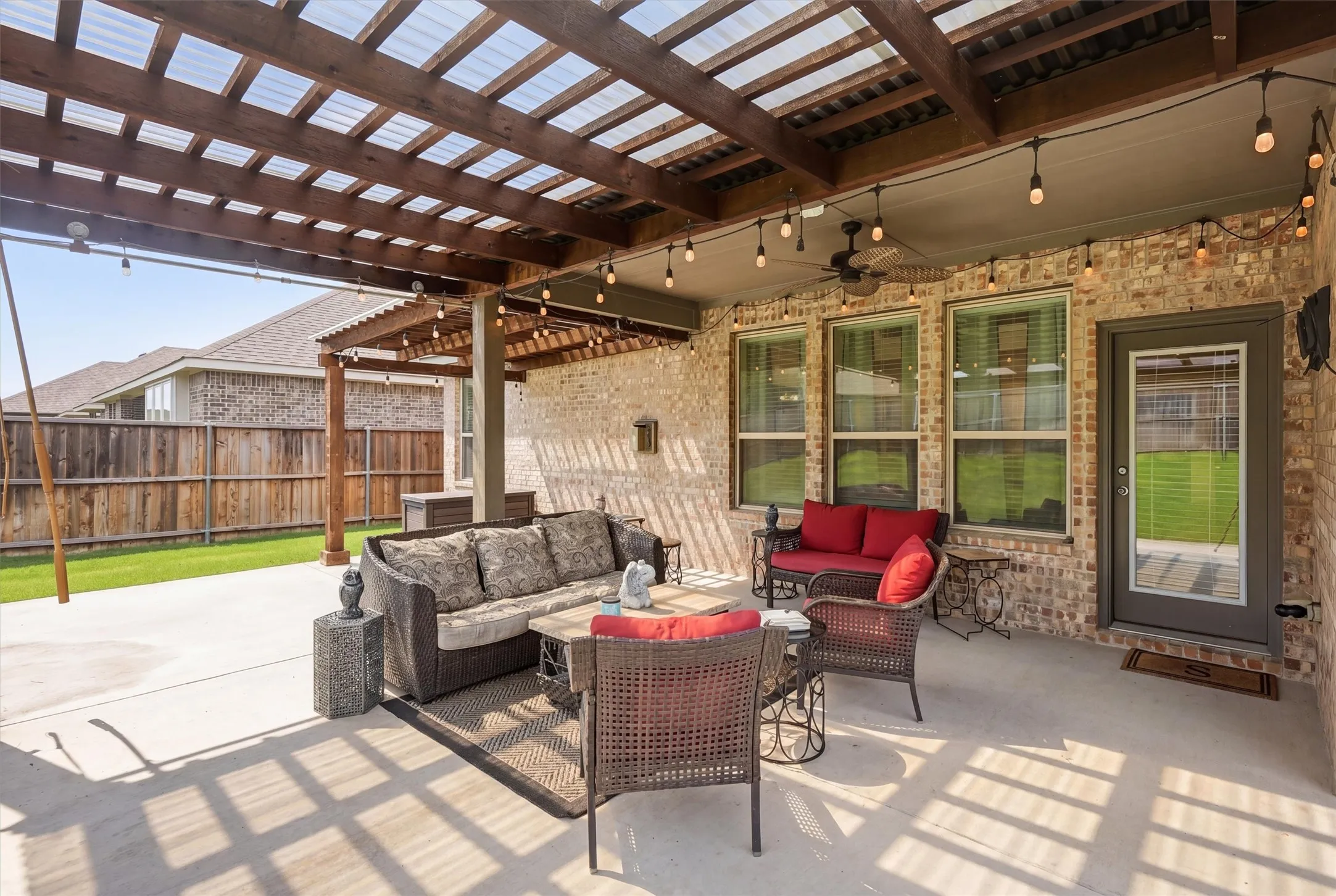 Patio and Pergola, with decorative strung lights