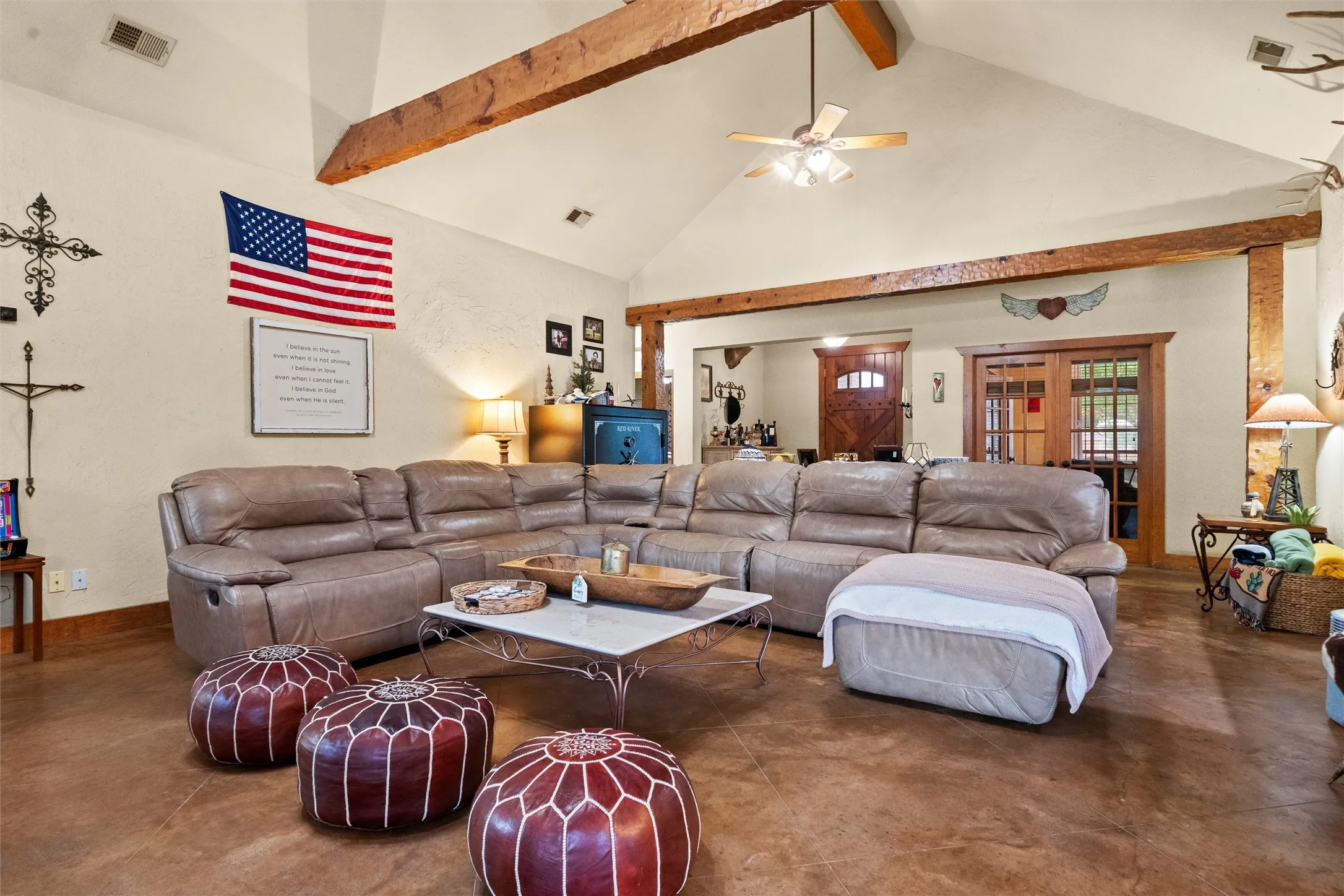 Massive living room is perfect for family gatherings.