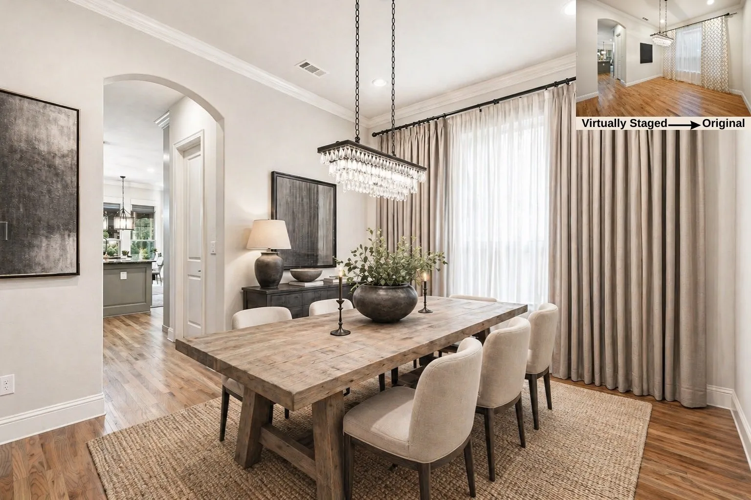 Virtually staged dining room