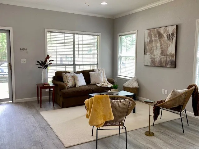 Living area with front corner windows