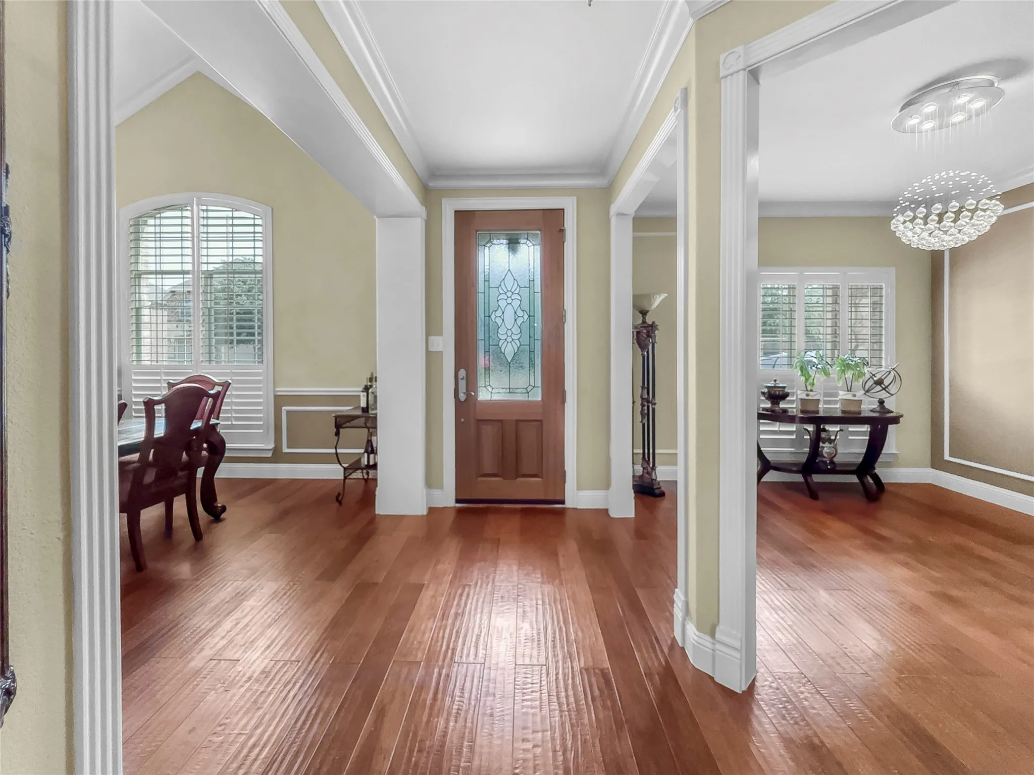 looking from the living room to the front door