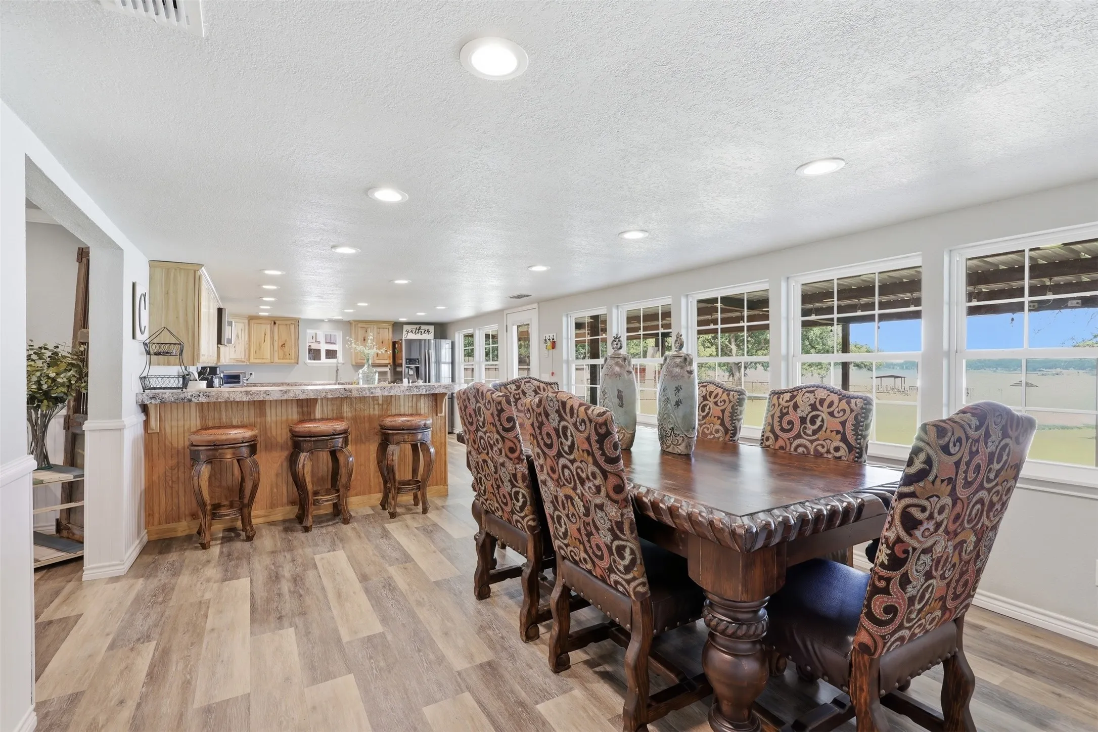 Lake view from kitchen and dining