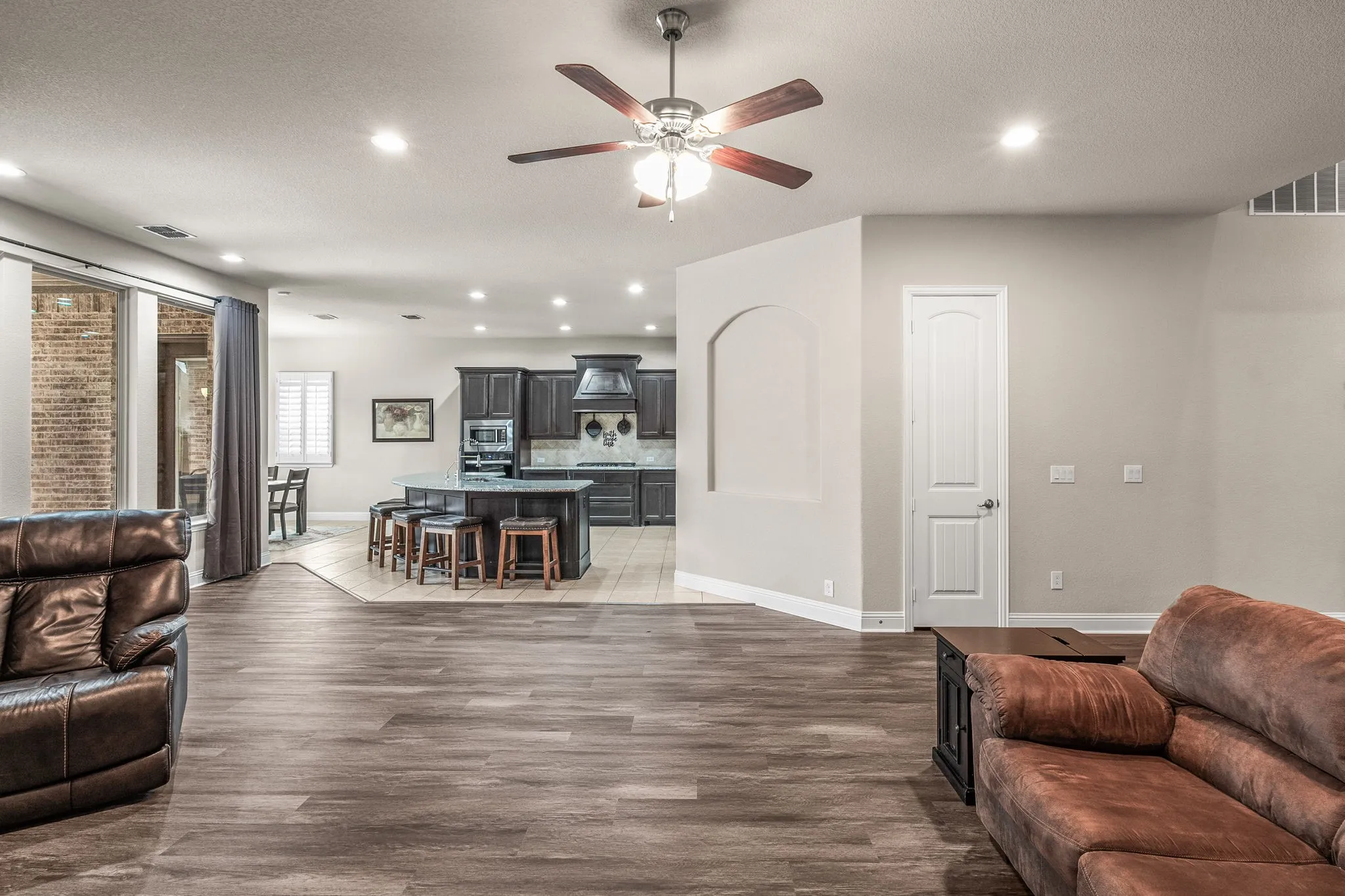 Living space is open to kitchen