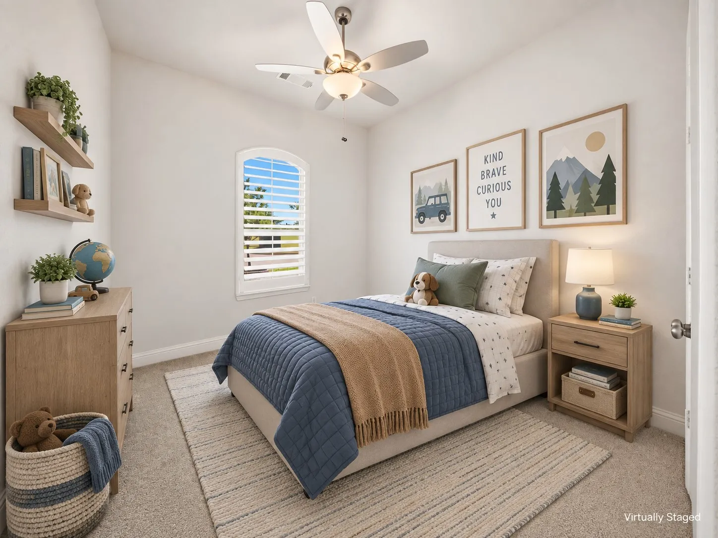 Downstairs Guest Bedroom featuring a vaulted ceiling, neutral wall paint, and light-colored carpeting