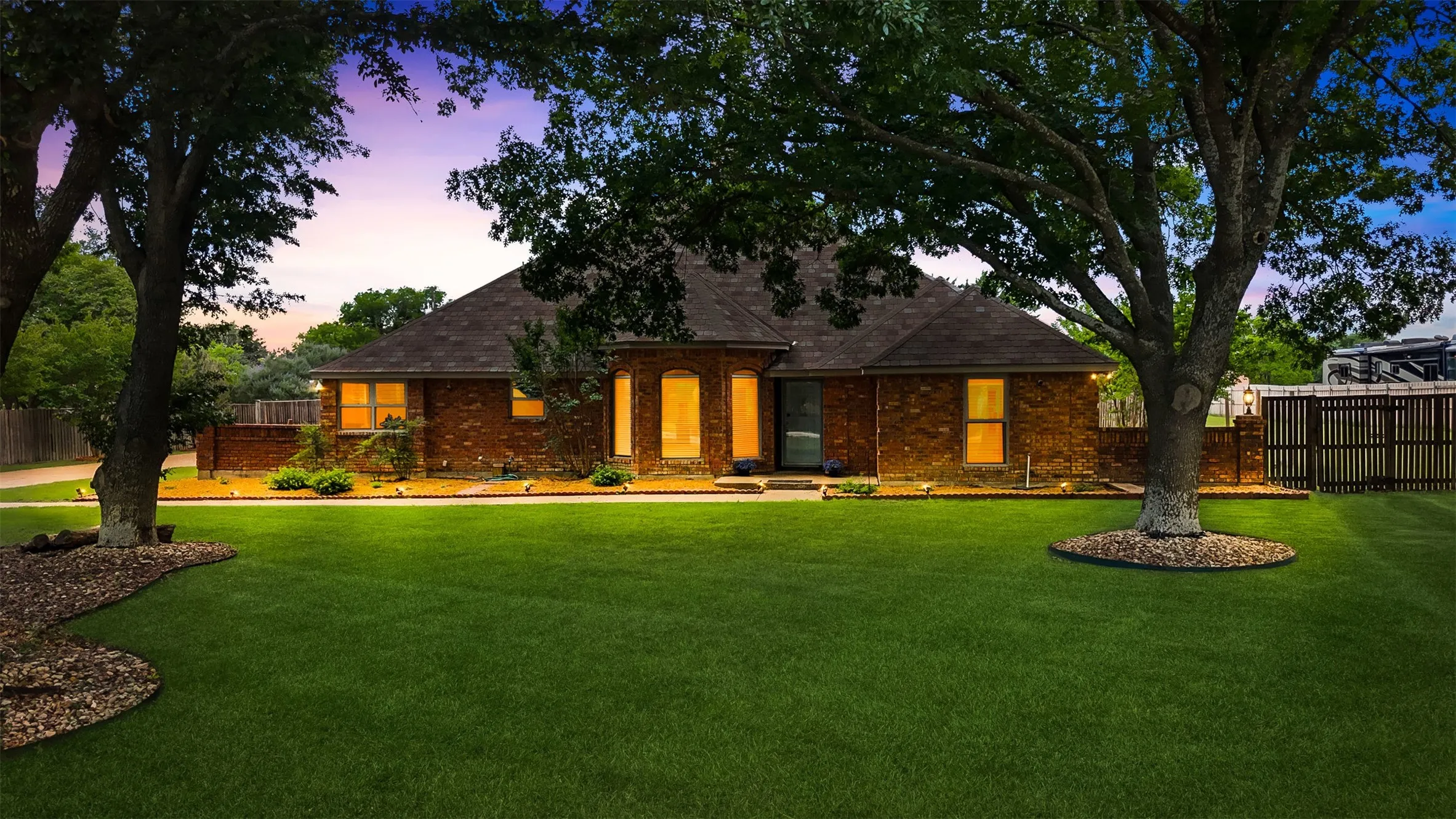 Brick exterior with a gabled roofline