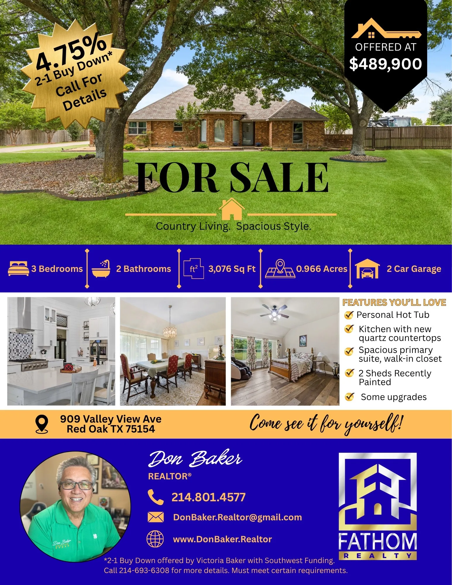Single Family Residence For Sale in Ellis County , 909 Valley View Avenue, Red Oak, Texas 75154, 3 Bedroom, 2 Bathroom, 2 Garage spaces, 3,076 Sqft, built in 1986, mls#21256509, Real Estate Agent in Red Oak, Homes For Sale in Ellis county, Homes For Sale in Red Oak, Realtor in Red Oak Texas, Real Estate Brokerage Independent Realty Texas, Luminita Cordes Realtor
