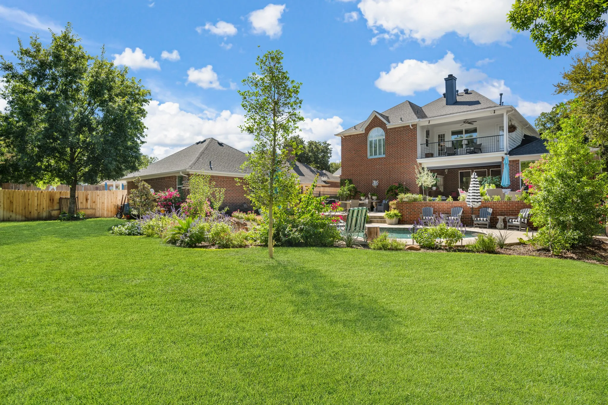 The large backyard has plenty of play space.