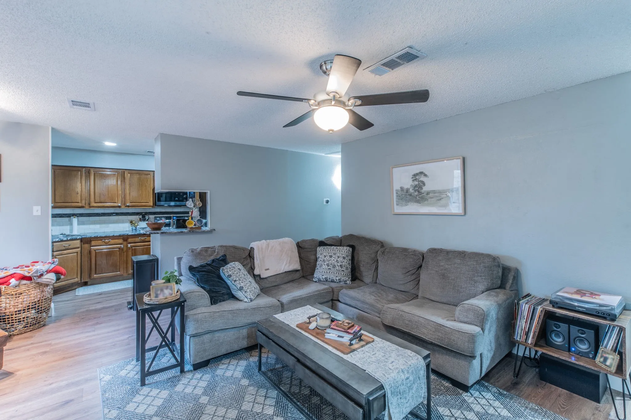 Living area is open to the kitchen.