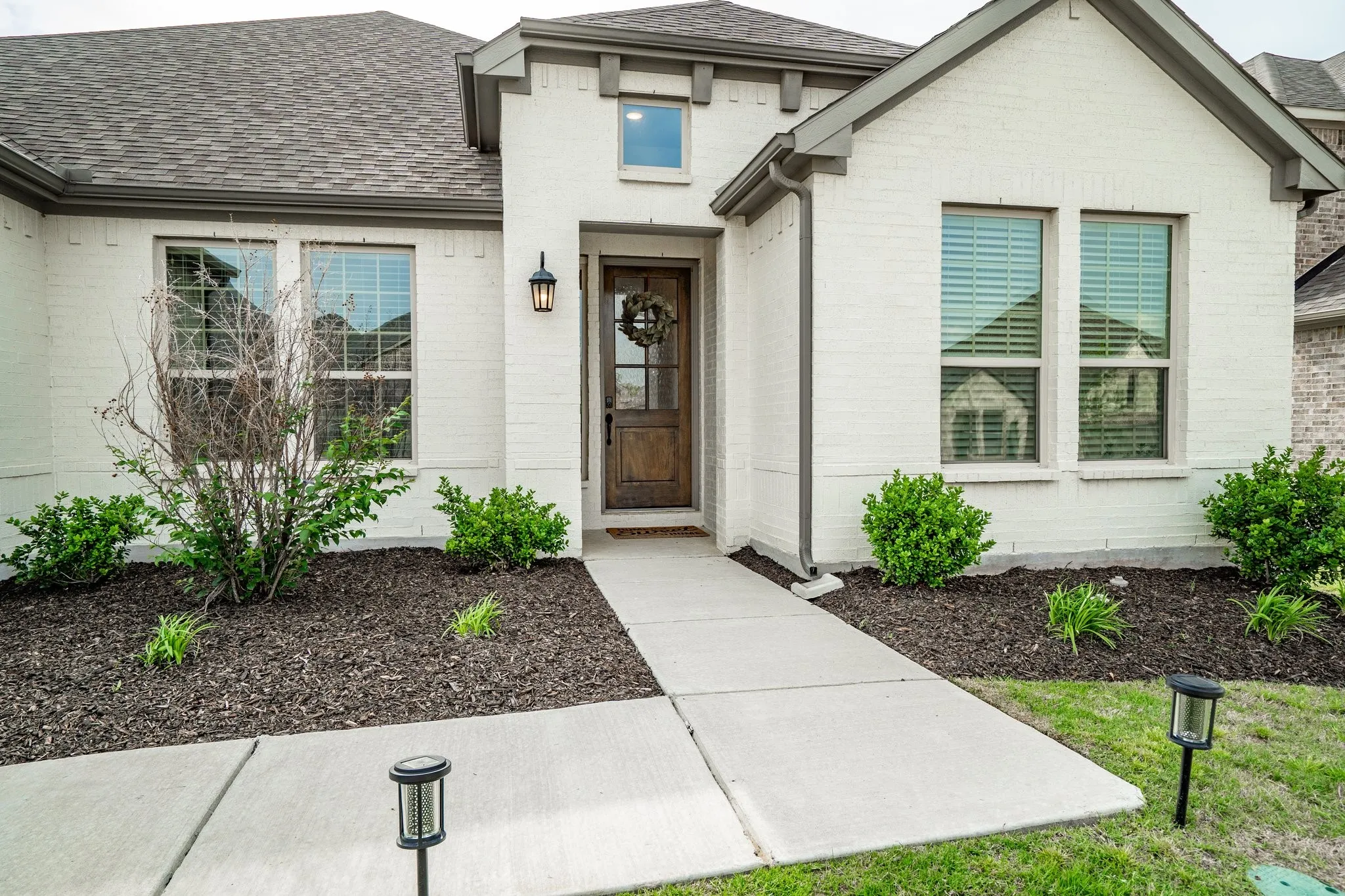 Upgraded Top 6-Lite Wood Entry Door with Flemish Privacy Glass