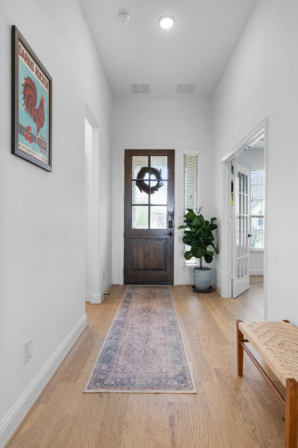 Upgraded Raised Foyer Ceiling & Top 6-Lite Wood Entry Door with Flemish Privacy Glass