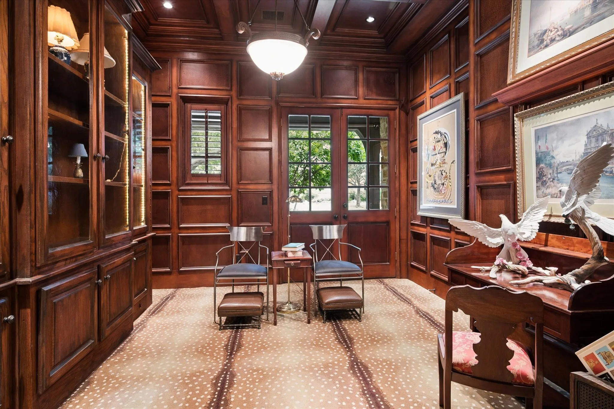 Wood Paneling and glass cabinetry