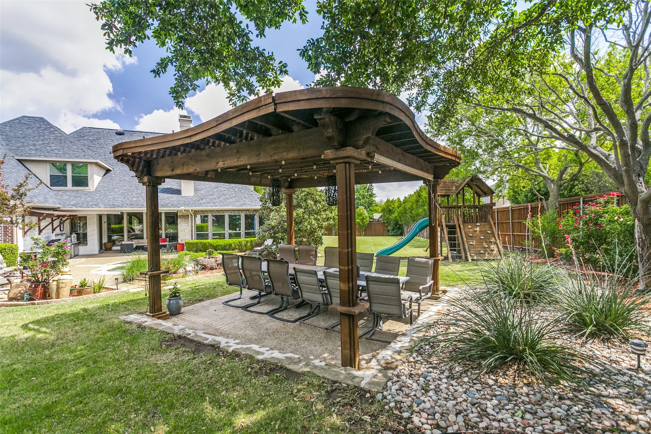 Covered Arbor Dining Area and Playscape