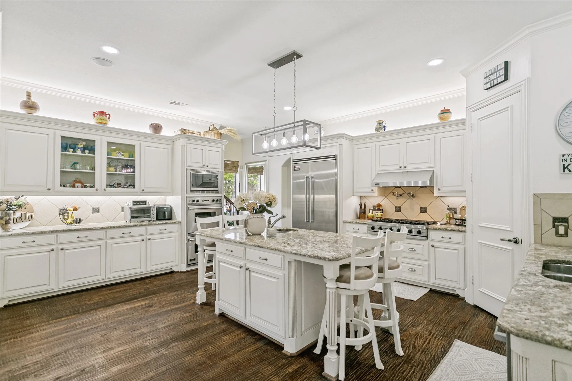 Chefs Dream Kitchen Viking Professional Appliances including Built-in Refrigerator, Gas Cooktop, Double Ovens, Additional Sink and Pot Filler