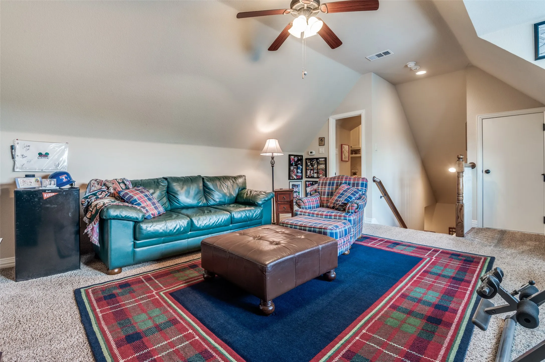 This room can be a media or extra private suite.  Attic access, large closet, full bathroom.  The only room upstairs and is located above workshop with access from private stairs in mud room hall.