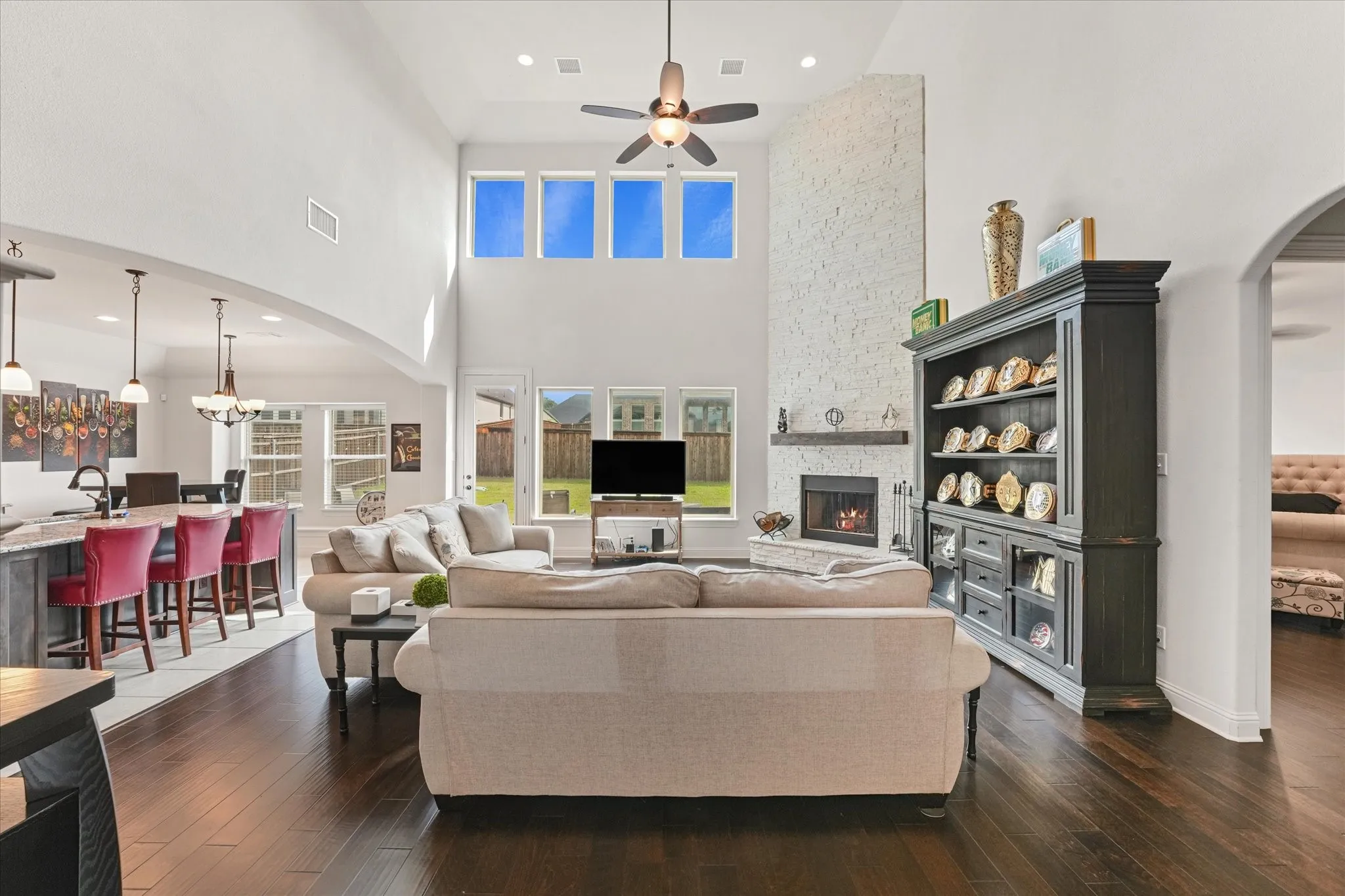Soaring High Ceilings with massive fireplace!