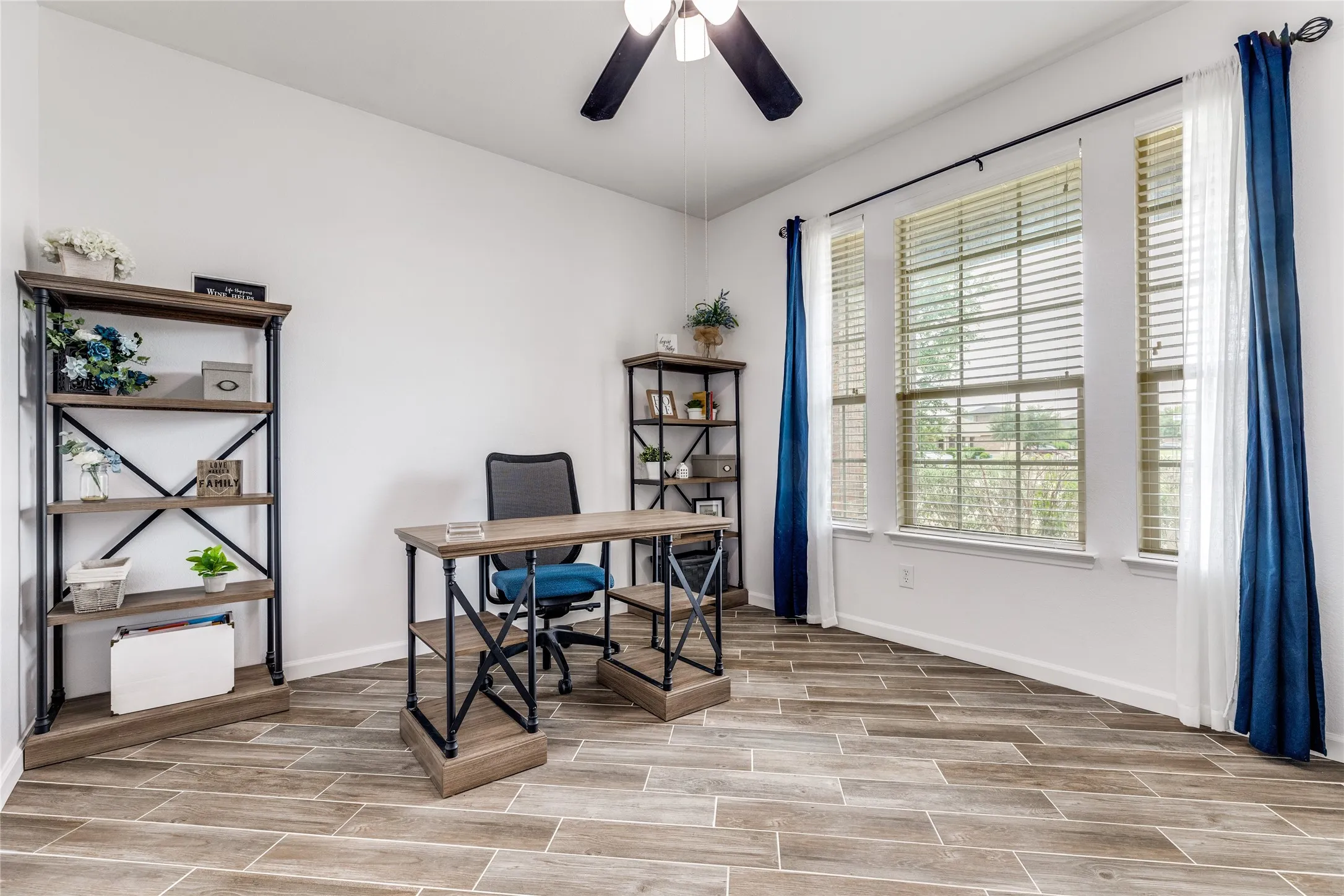Downstairs office separate from bedrooms and commotion.