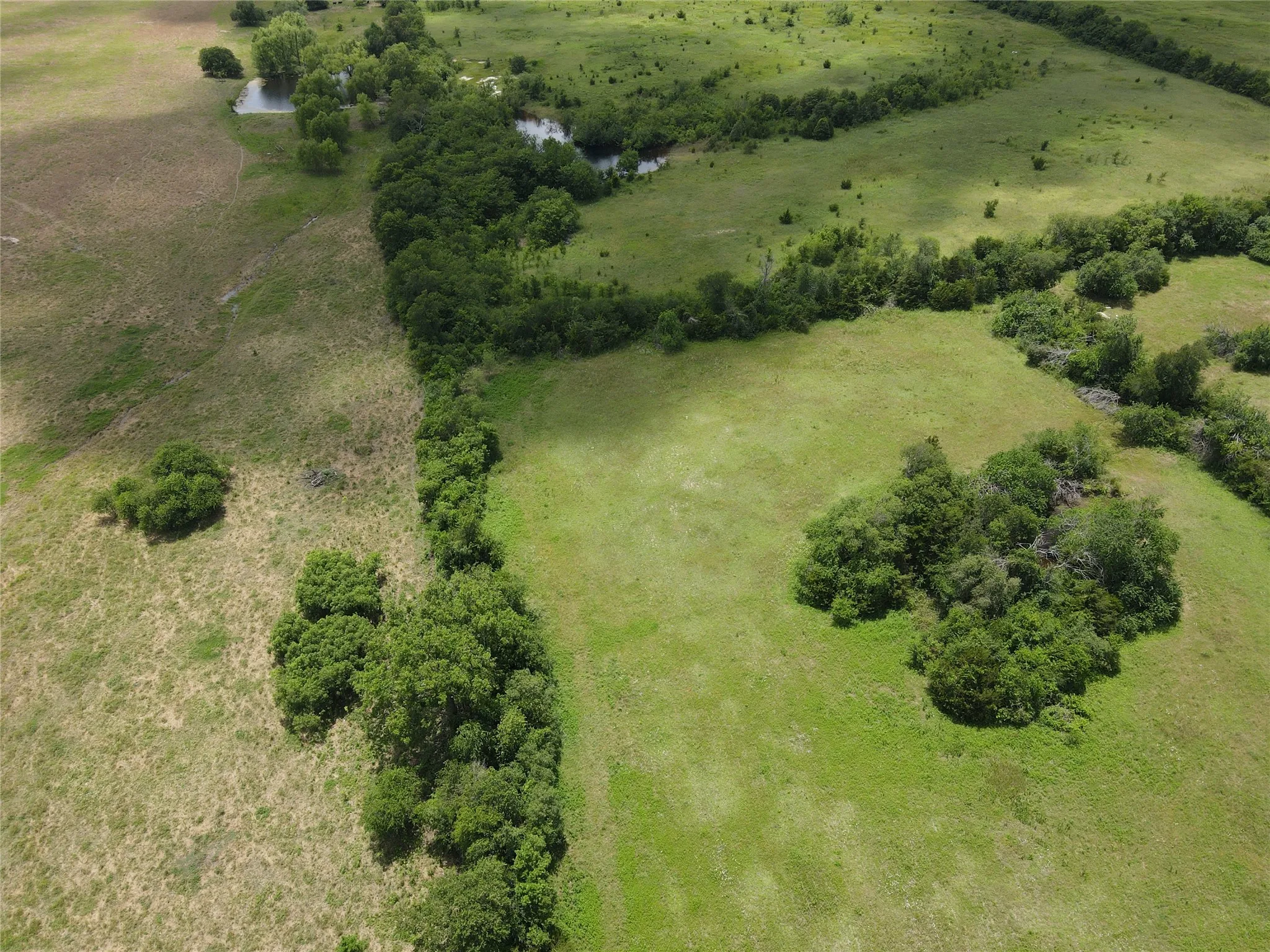 Expansive aerial view of a verdant landscape featuring several natural water bodies