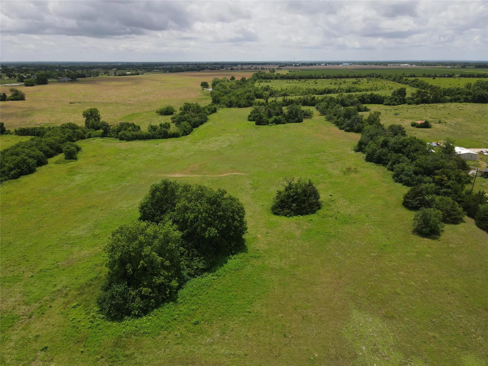 Expansive green acreage featuring scattered trees and established tree lines