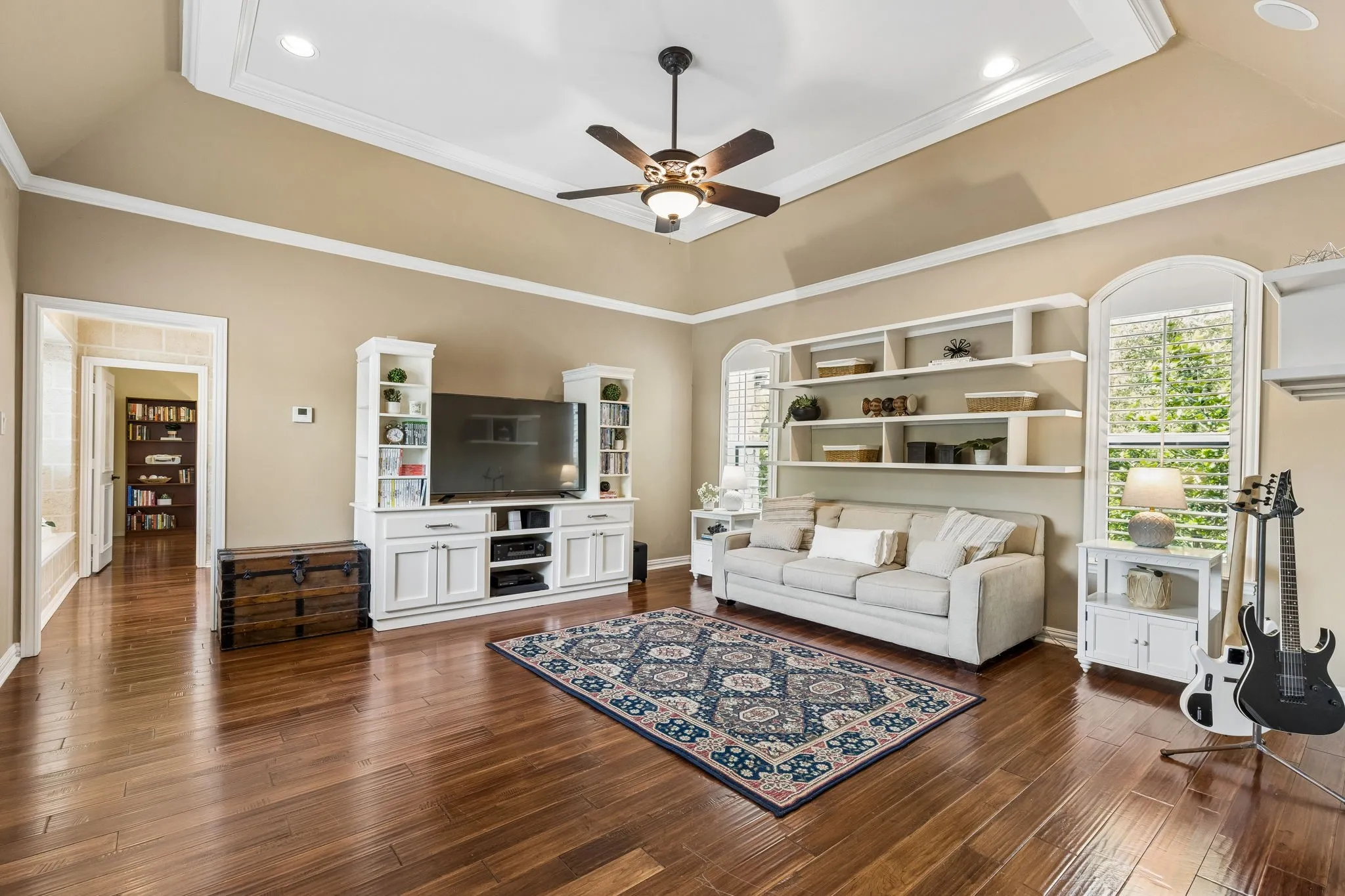 Second floor game room with high ceilings, and built-in speakers.  The second-floor bedrooms are separated for privacy.  Amazing floor plan!