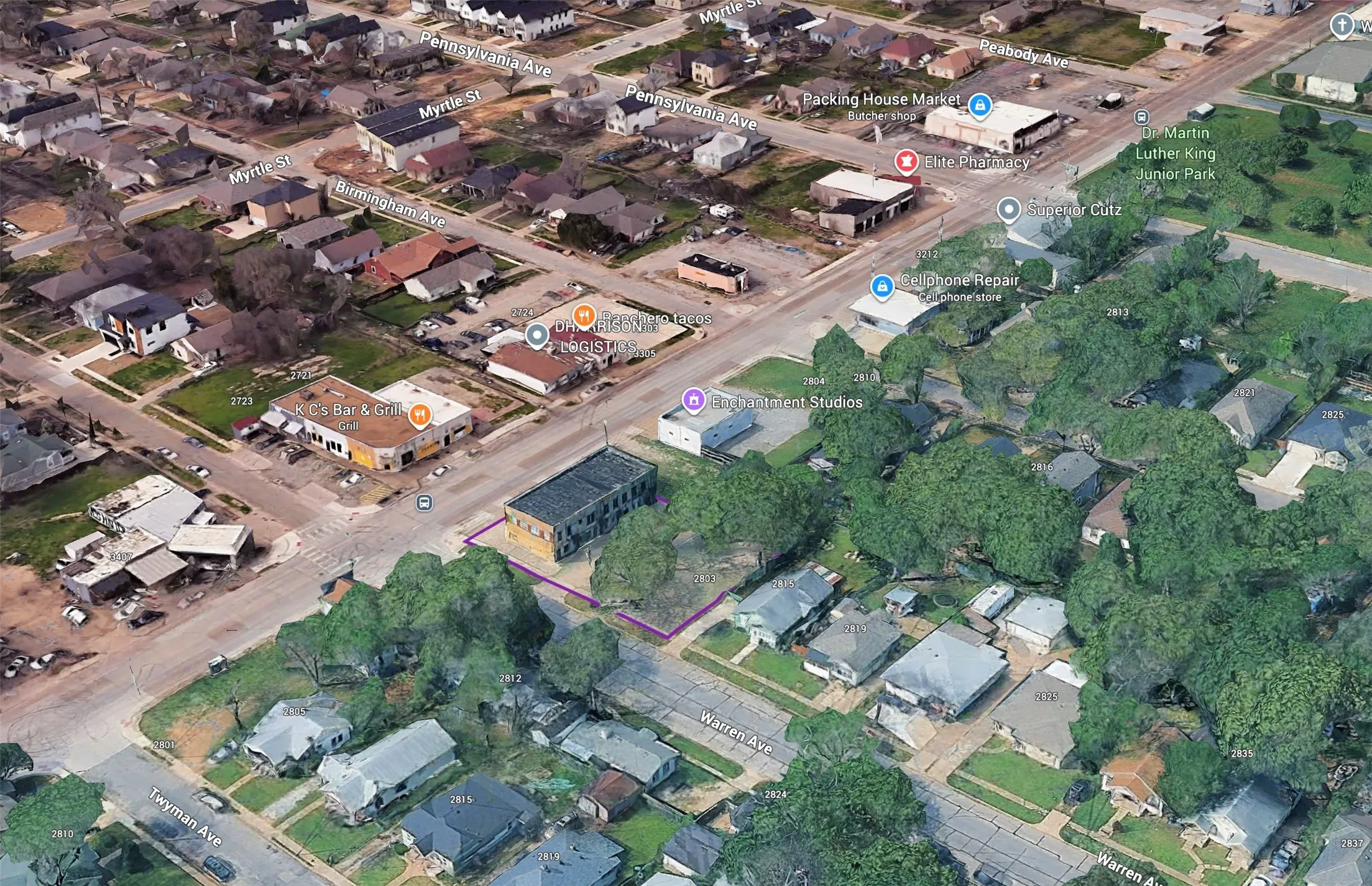 Aerial Map. Displaying the geographic layout and surrounding properties of the subject property