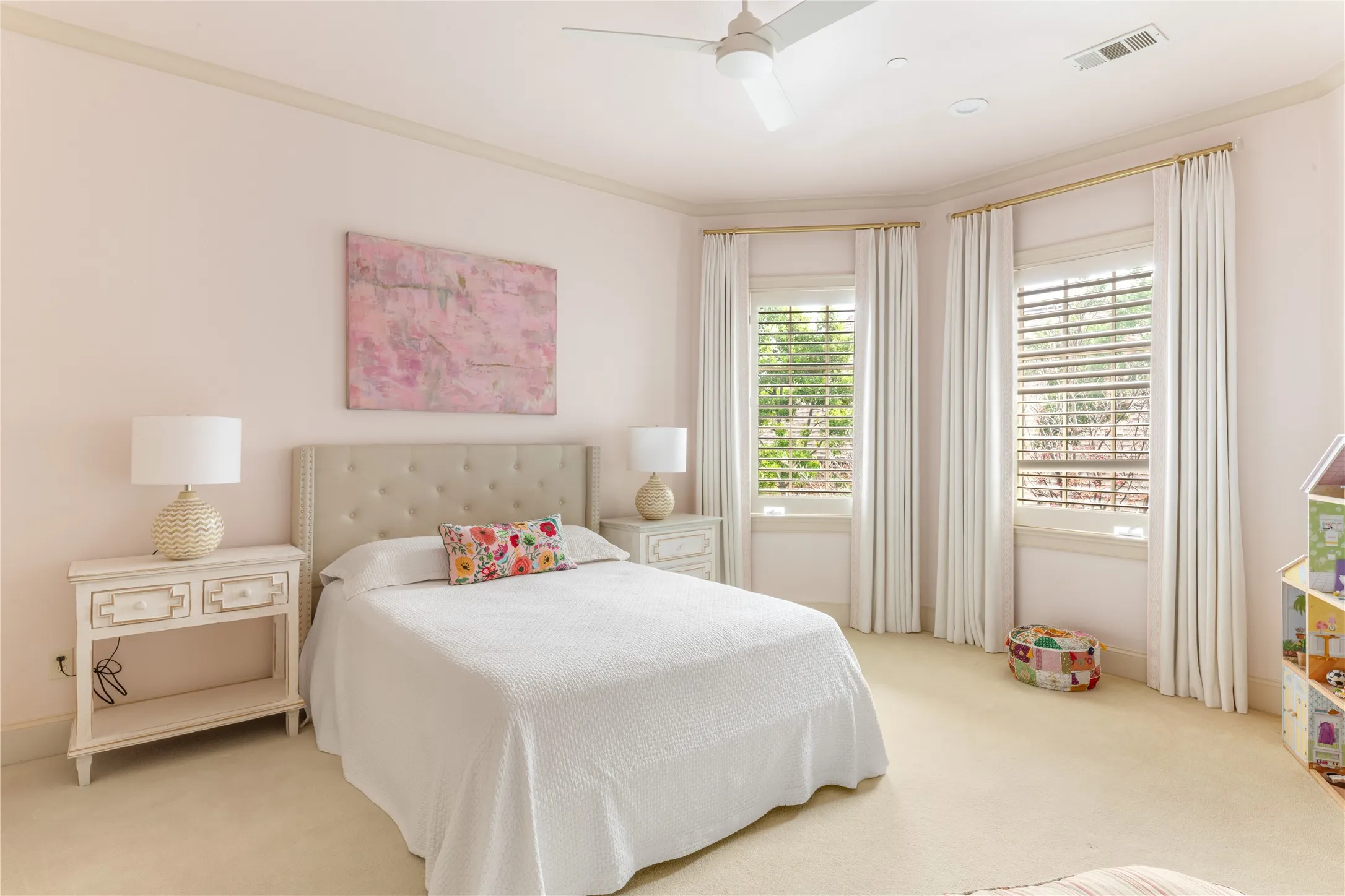 Secondary bedroom upstairs, recessed lighting, and wall-to-wall carpeting
