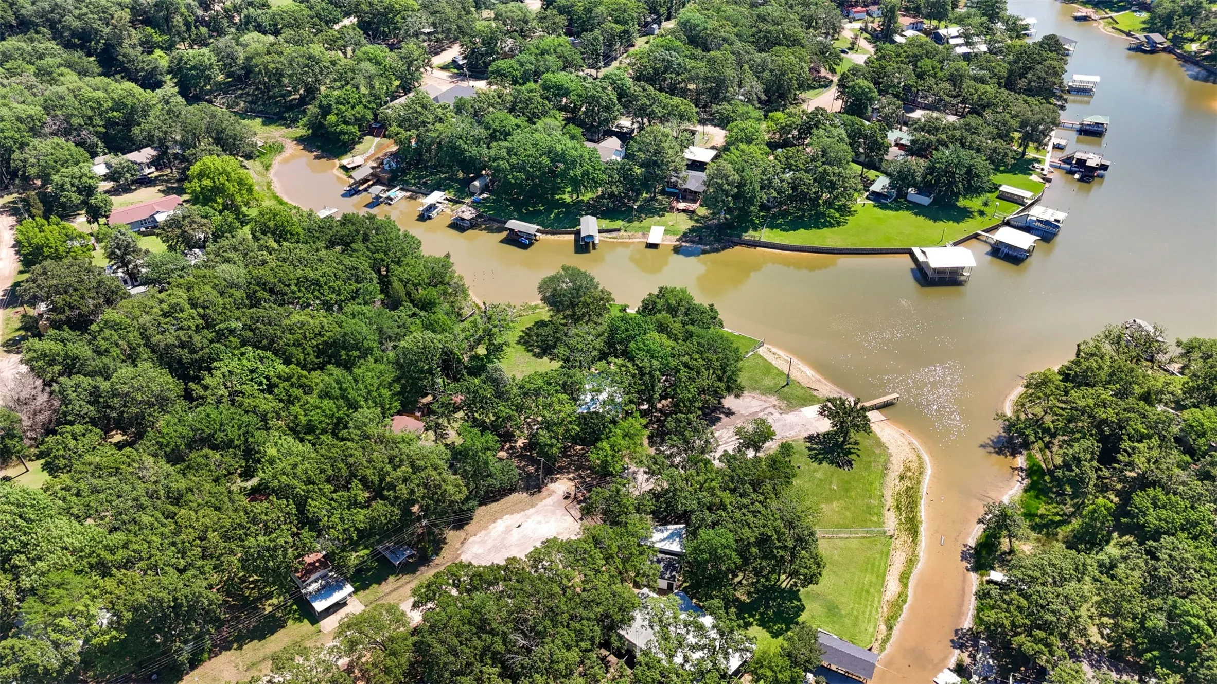 Waterfront properties with private boat docks and abundant mature trees