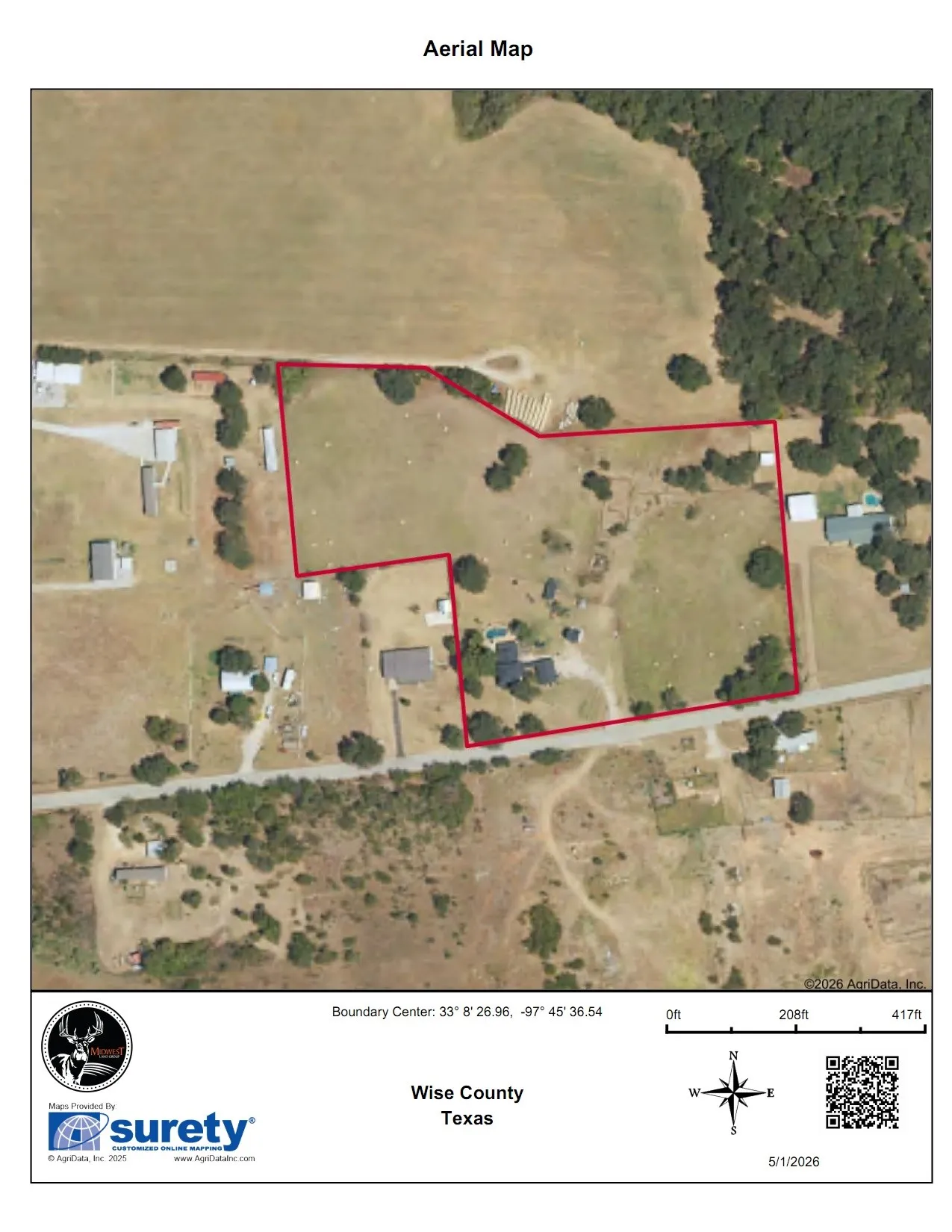 Aerial Map. Displaying the property boundary and surrounding geographical features