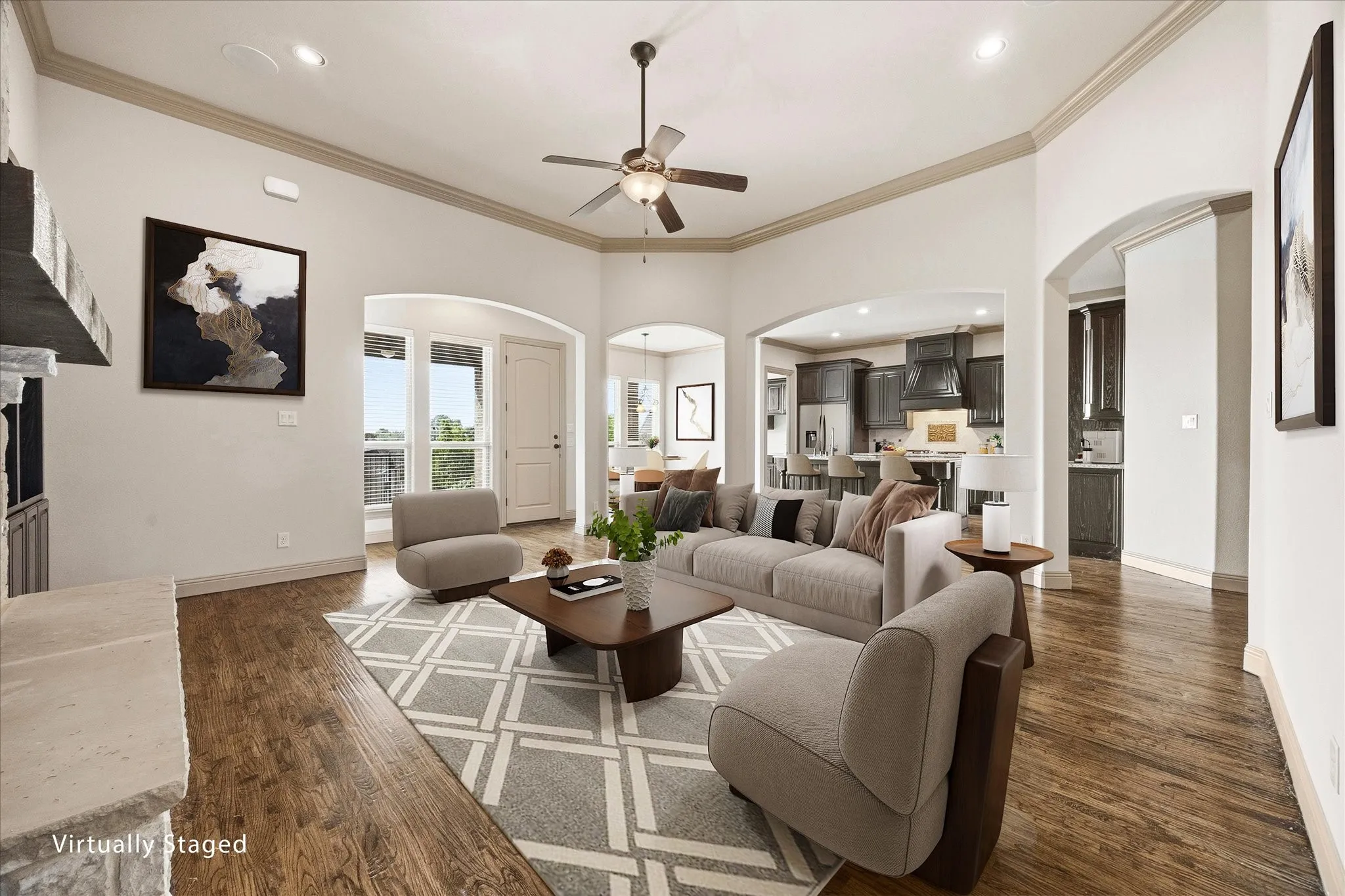 Family room opens onto kitchen and breakfast area