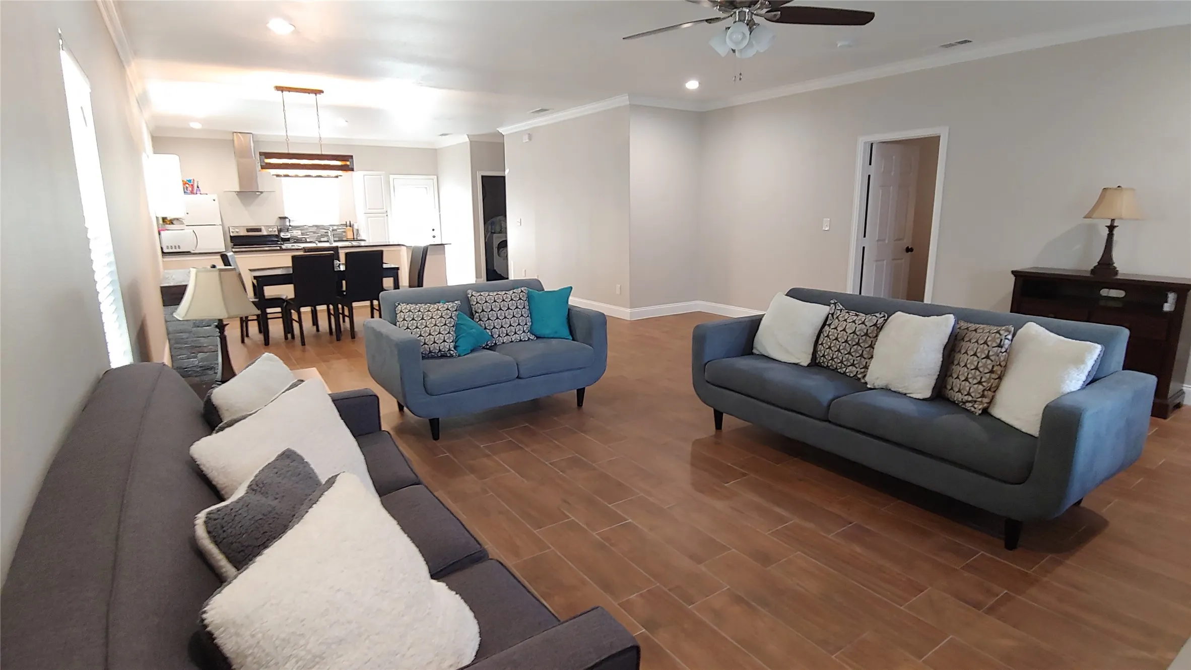 View from the other side of the living area. Notice the lovely flooring.