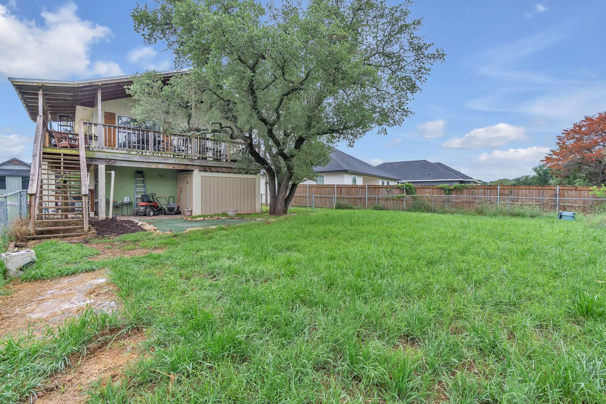 Backyard view showing the depth of the lot and open green space. Plenty of room to enjoy and expand.