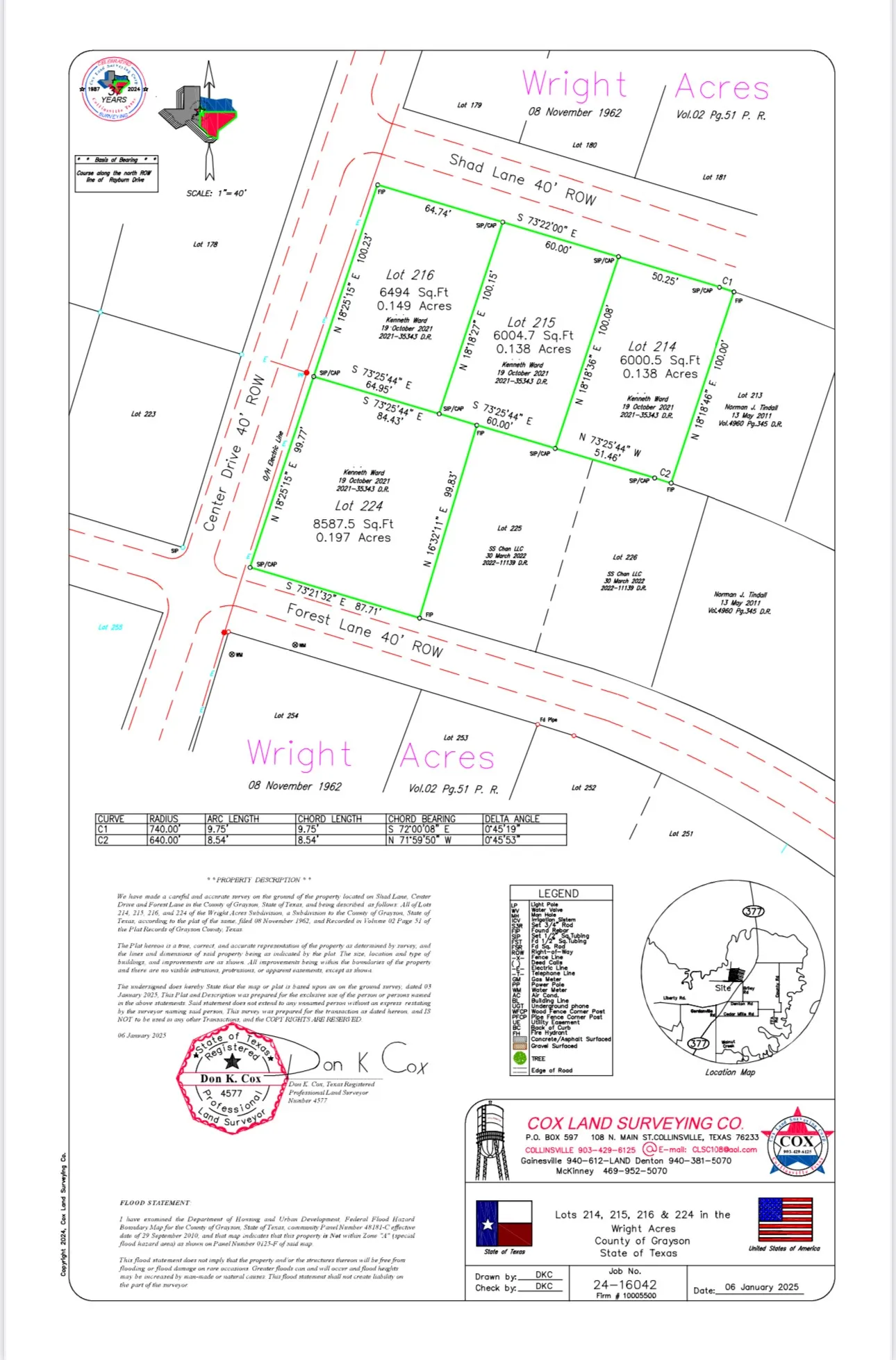 All 4 Lots included! .61-acre property near Lake Texoma featuring four lots (214, 215, 216, 224) being sold together. This level lot already has water, electric, and sewer available on-site