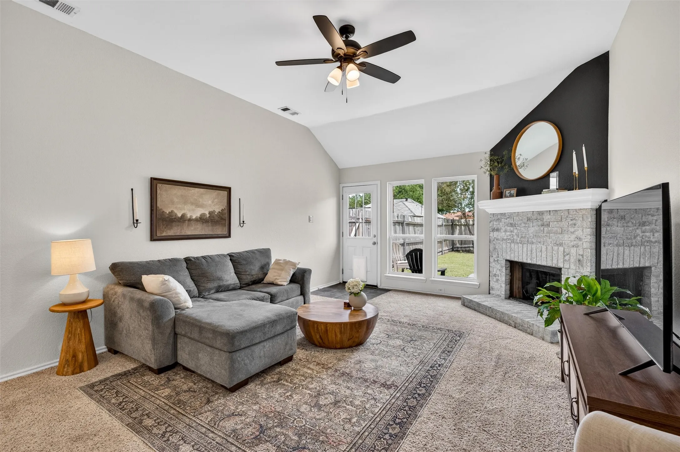 Spacious living room with vaulted ceilings